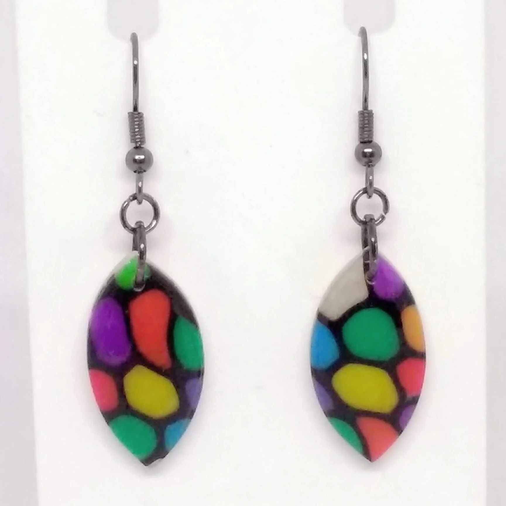 'Stained Glass' Polymer clay earrings oval shape