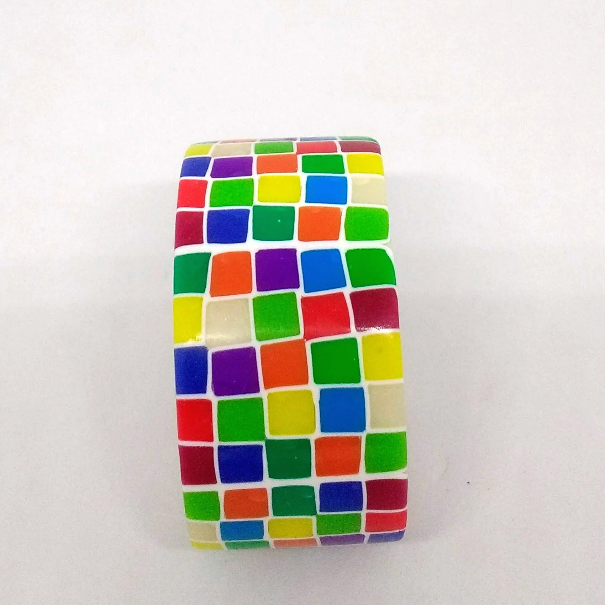 Polymer clay bracelet with multicoloured square design