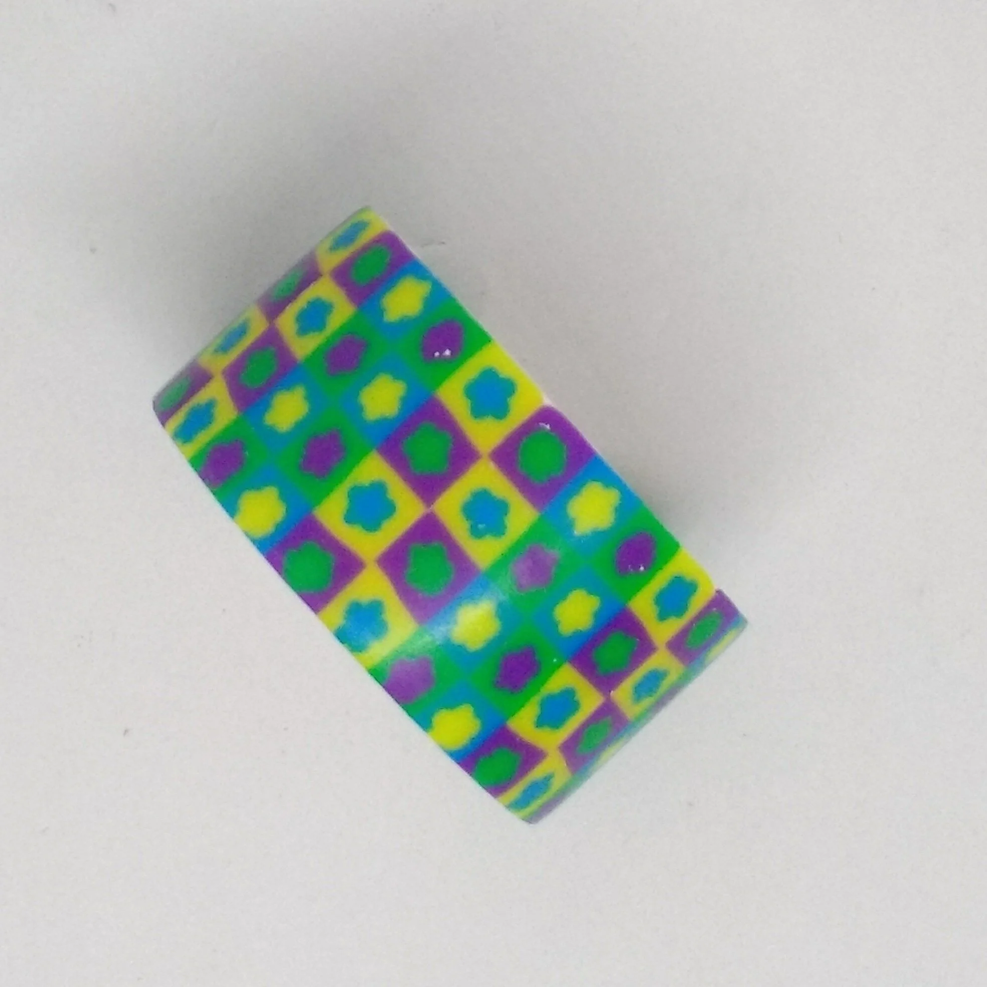 Purple, yellow, blue, green patchwork polymer clay bracelet