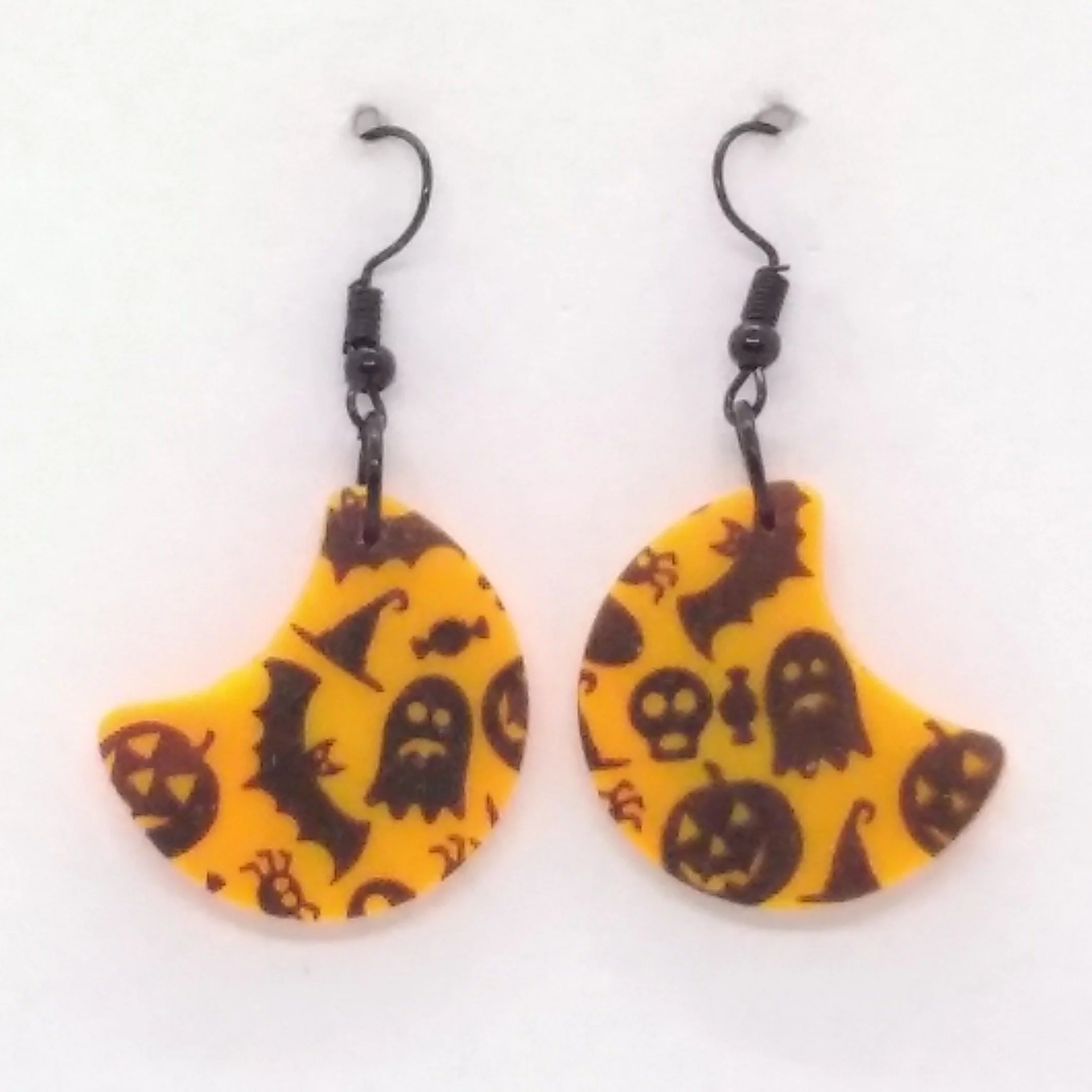 Orange cresent shape halloween design earrings