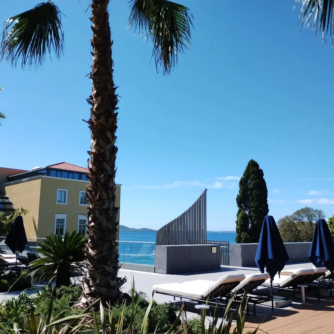 What a way to spend the afternoon. 
However I am keeping in the shade while Robert basks in the sun.
#zadarcroatia #sunnyafternoon☀️ #shadelover #sunlover☀️ #hyattregencyzadar #sunterraceviews #sunterraceafternoon #croatiancoast #adriaticcoast