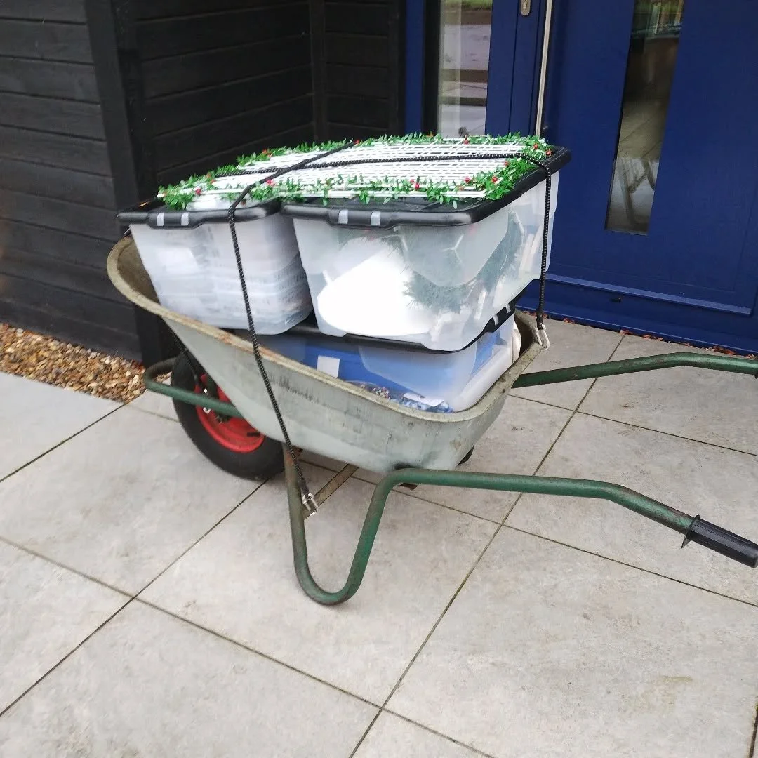 This is how I travel to the LTAA in Leiston for today's event!  Is it so close to home it's easier to load up the wheelbarrow and walk than use the car.  How environmentally friendly can you get.

Open between 10-2:30 today Sunday 7th December with l