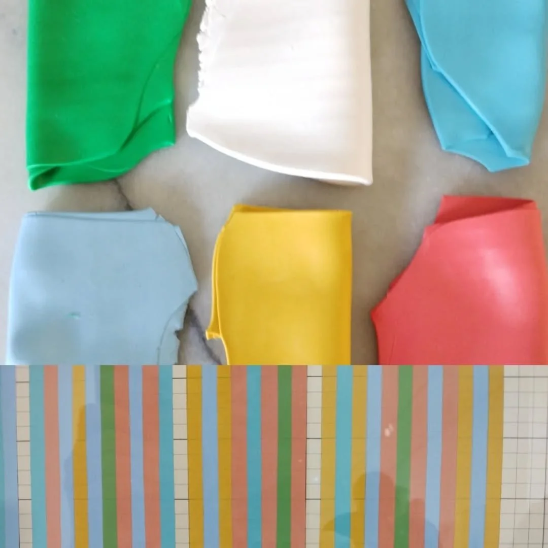 Trialling colours for my interpretation of Bridget Riley's painting I saw last week.

The colour of polymer clay often changes after it is heat cured so I am doing some samples to see if I am happy with the result.

#bridgetriley #polymerclaycolours 