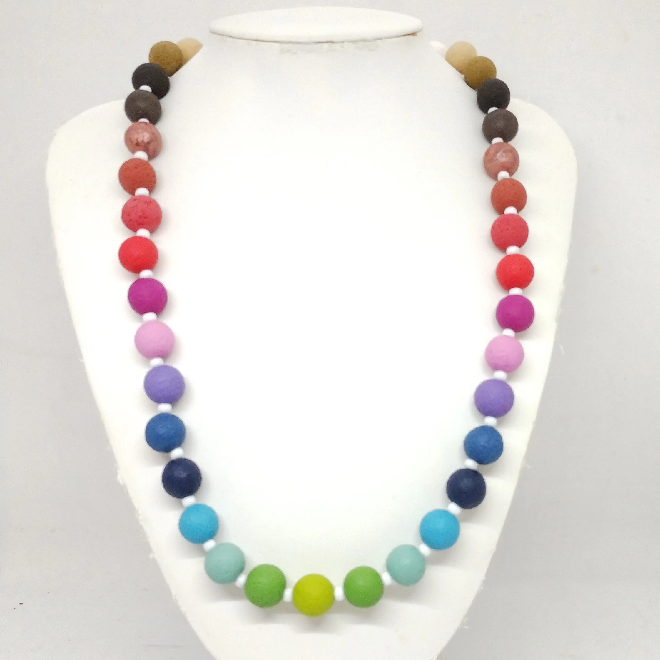 multicoloured polymer clay bead necklace