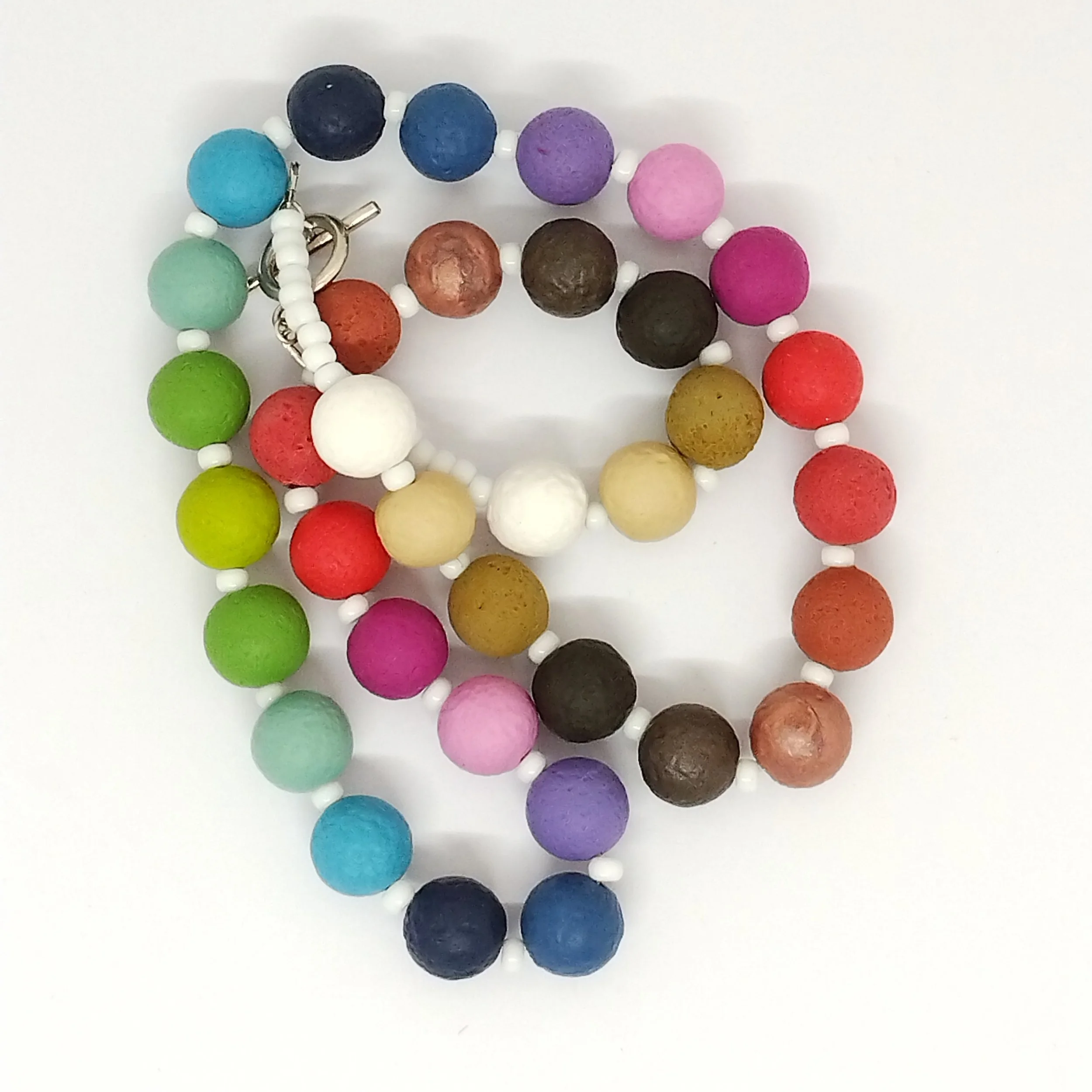 multicoloured polymer clay bead necklace