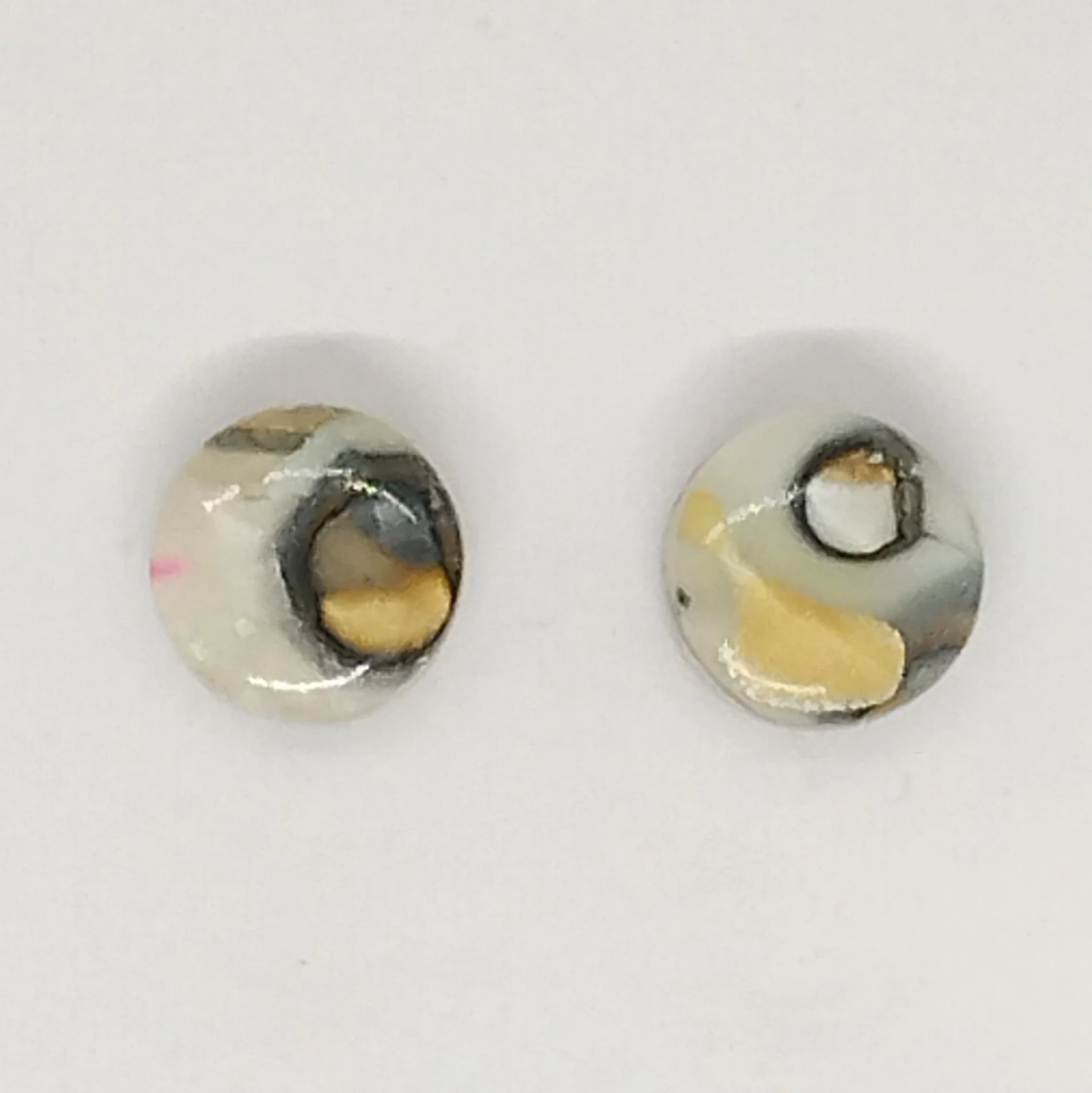 white patterned polymer clay stud earrings