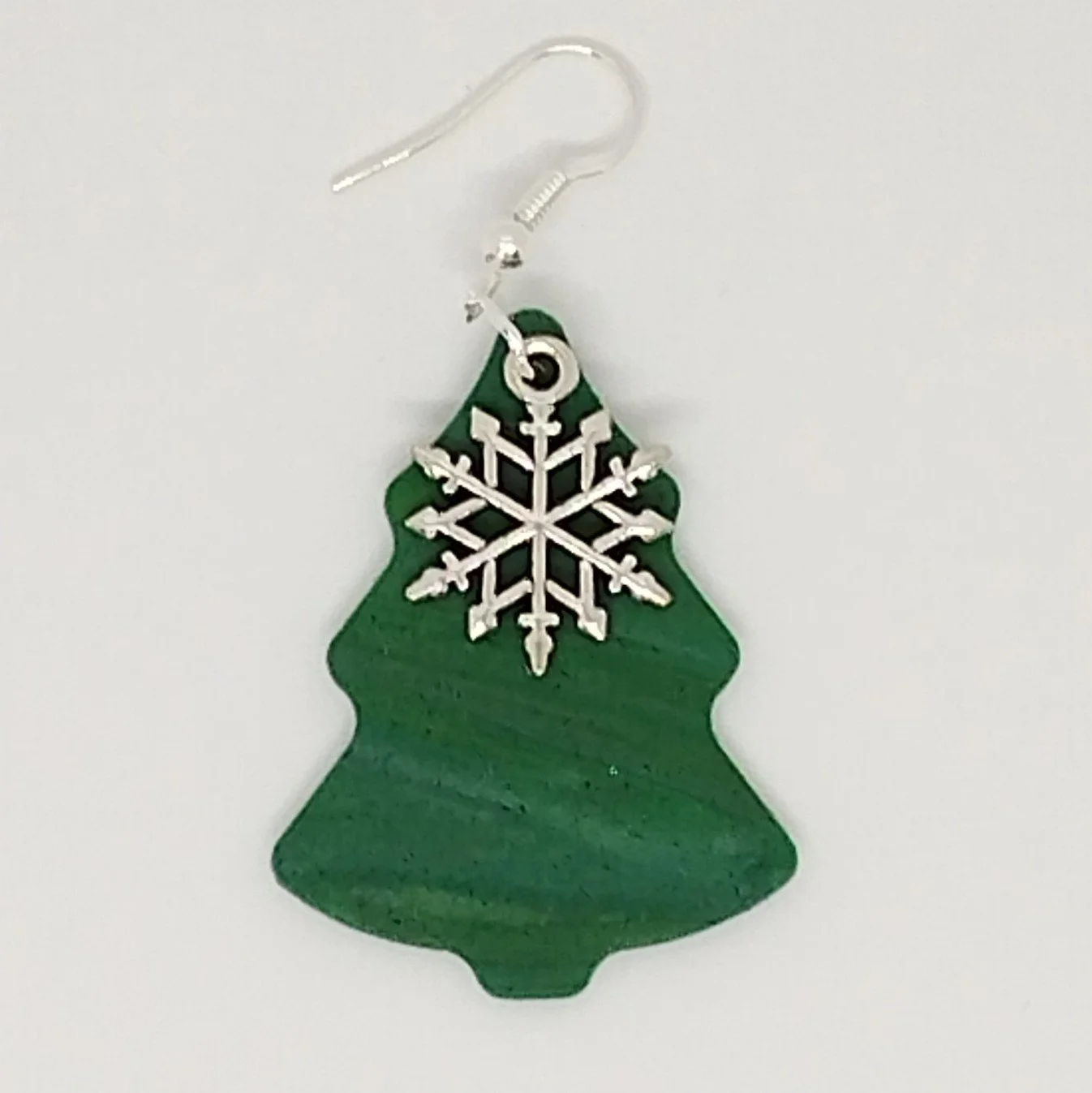 Snowflake Christmas Tree shape green polymer clay earrings