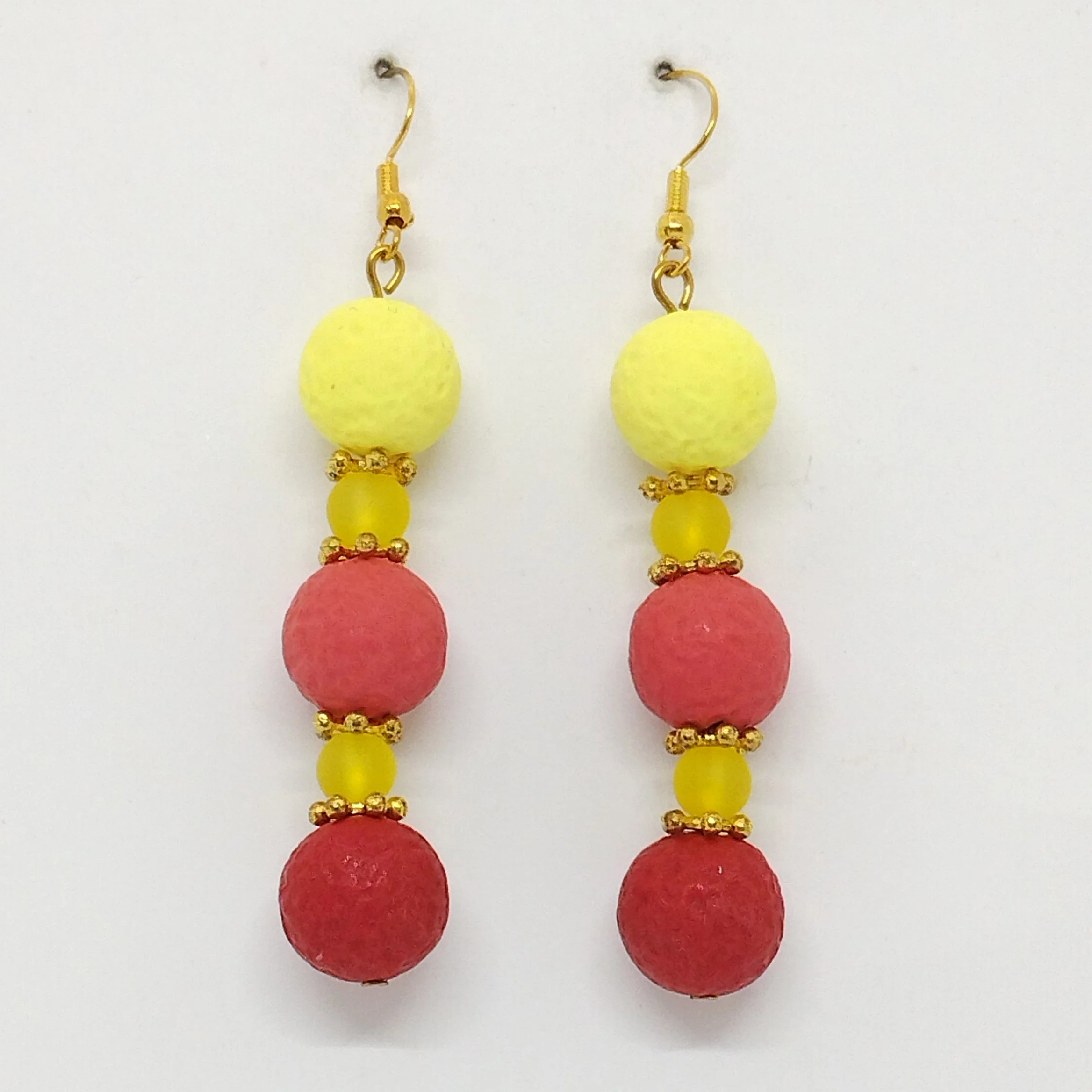 Red/Yellow colour blend bead earrings