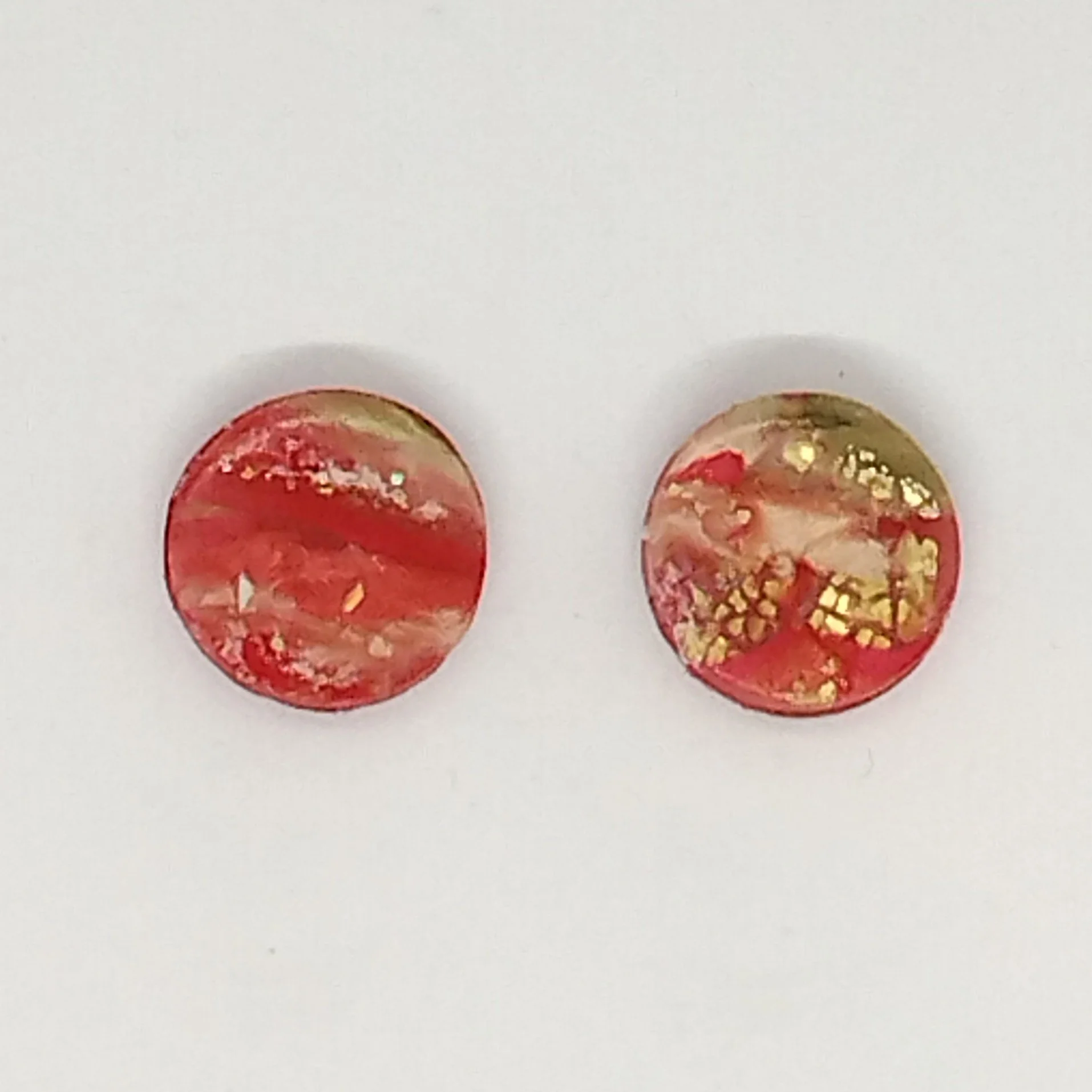 red patterned polymer clay stud earrings