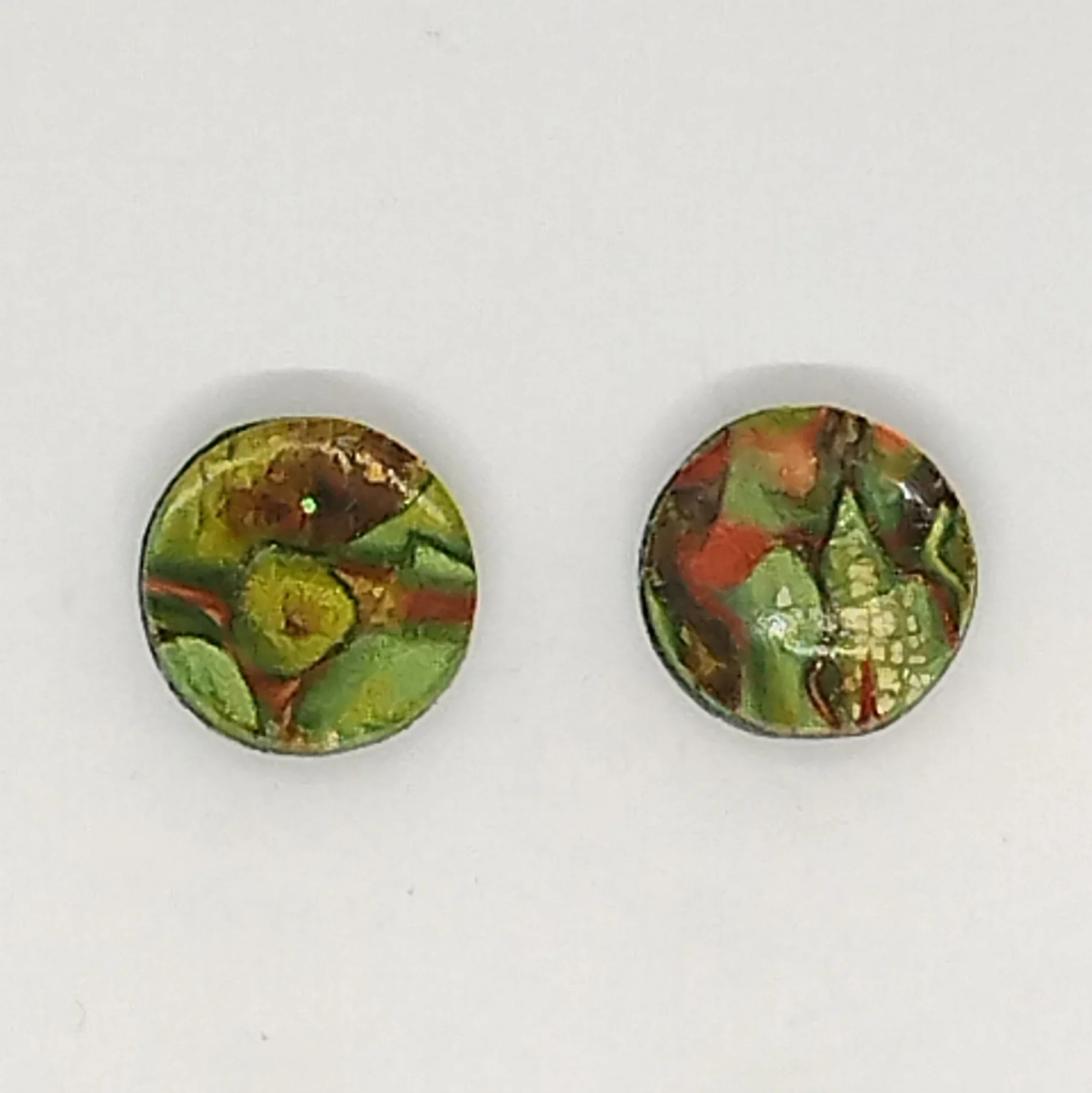 green patterned polymer clay stud earrings