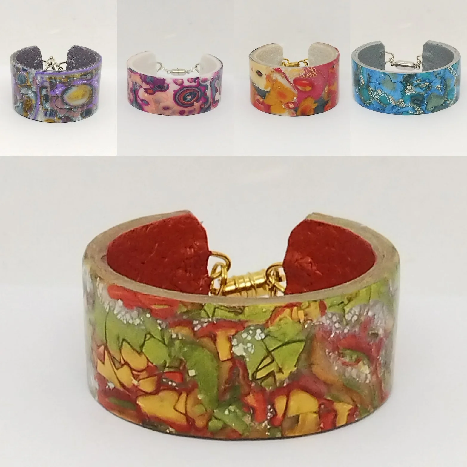 collection of Mokume Gane bracelets
