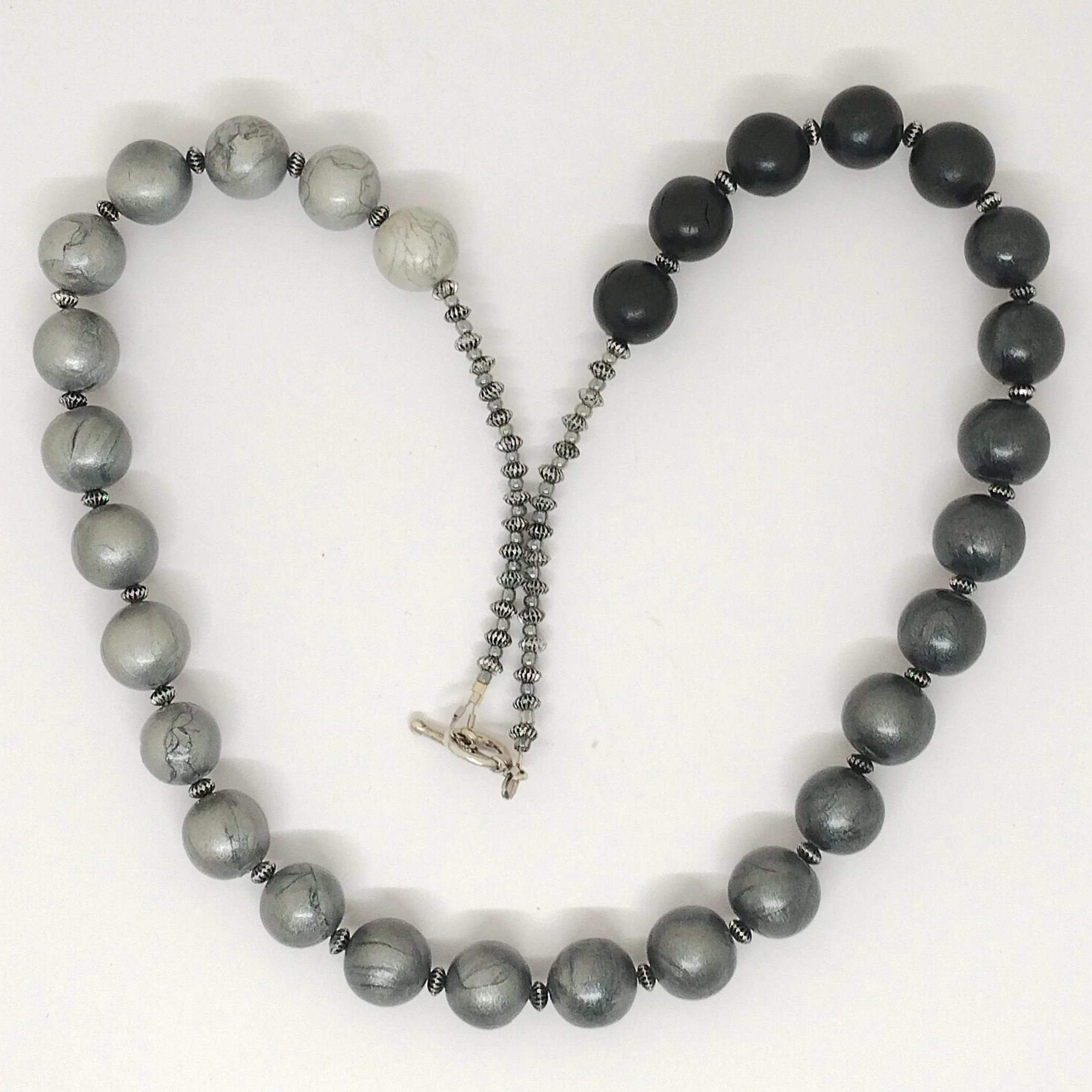 Shades of silver to black bead necklace