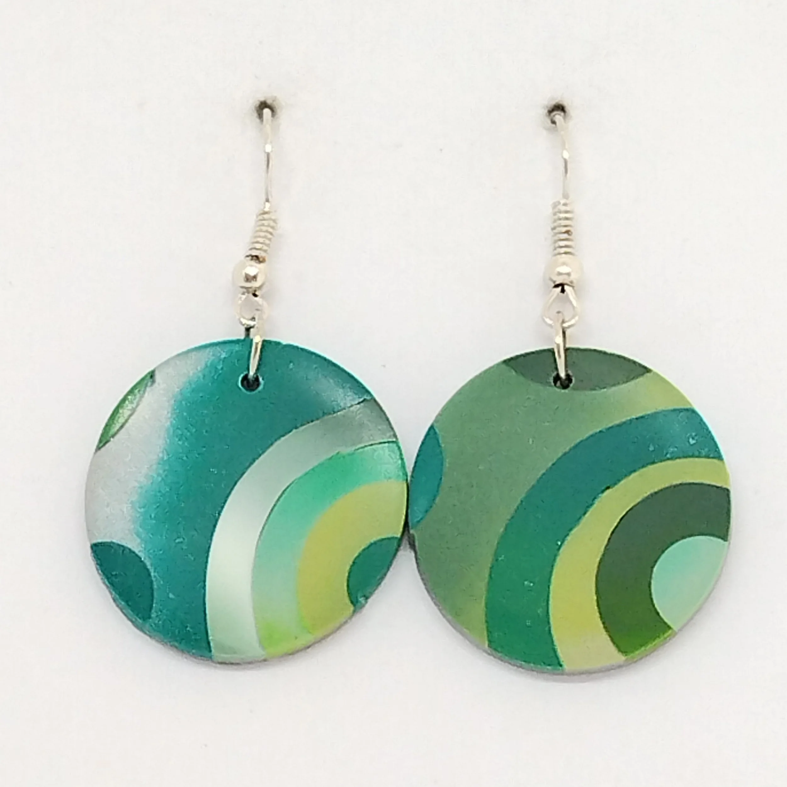 green pattern round polymer clay earrings