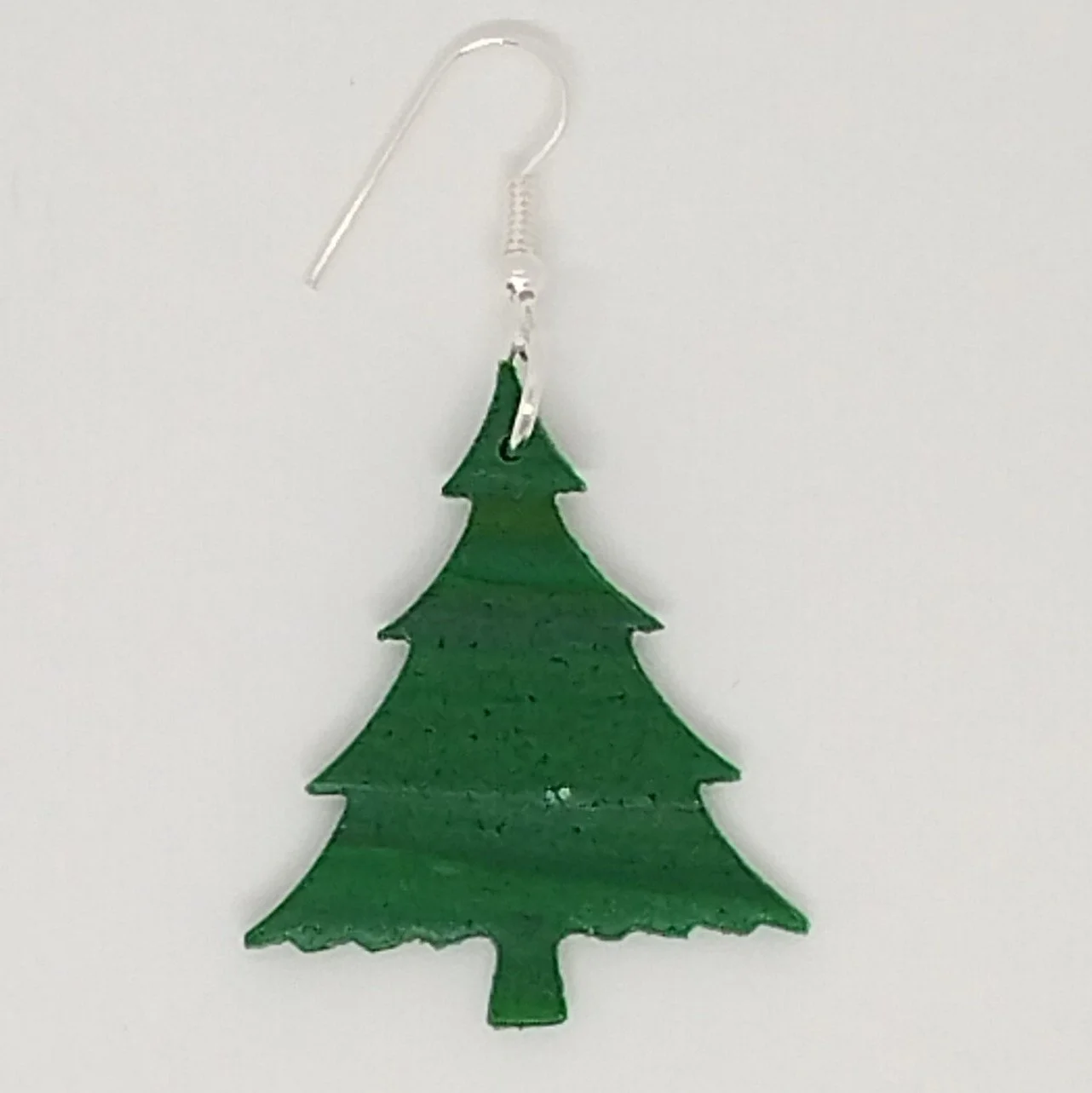 Unadorned Fir Tree shape green polymer clay earrings