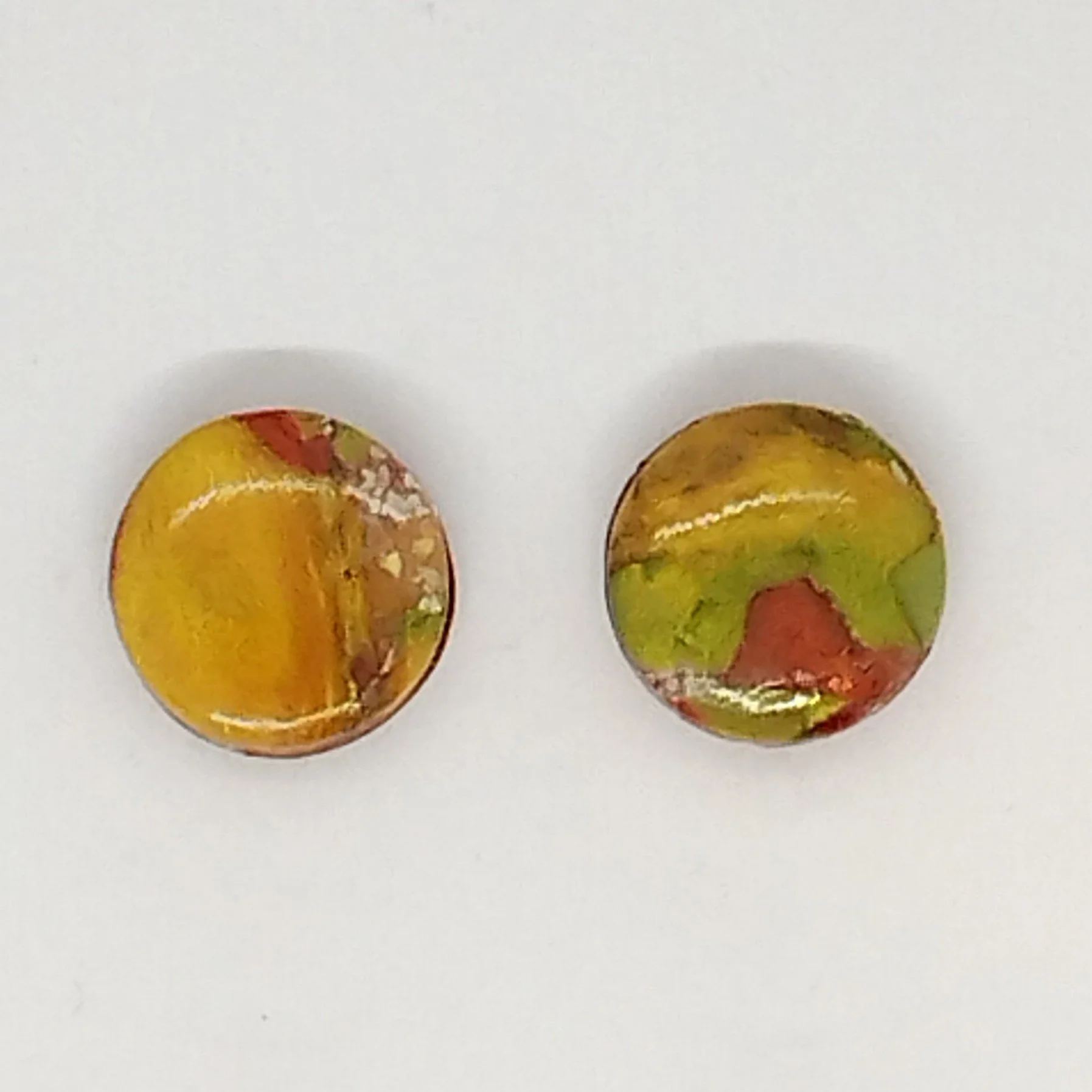 gold colour patterned polymer clay stud earrings