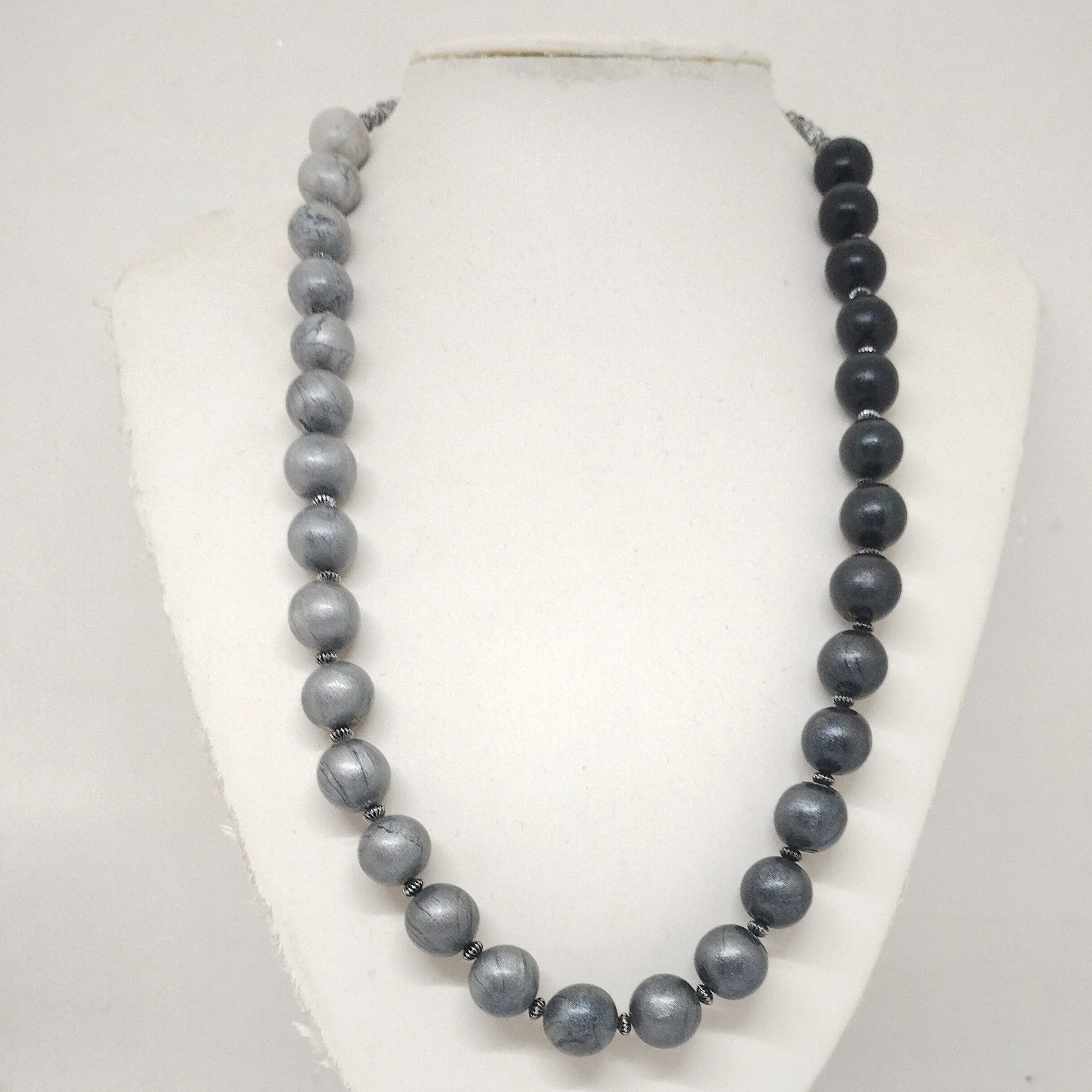 Shades of silver to black bead necklace