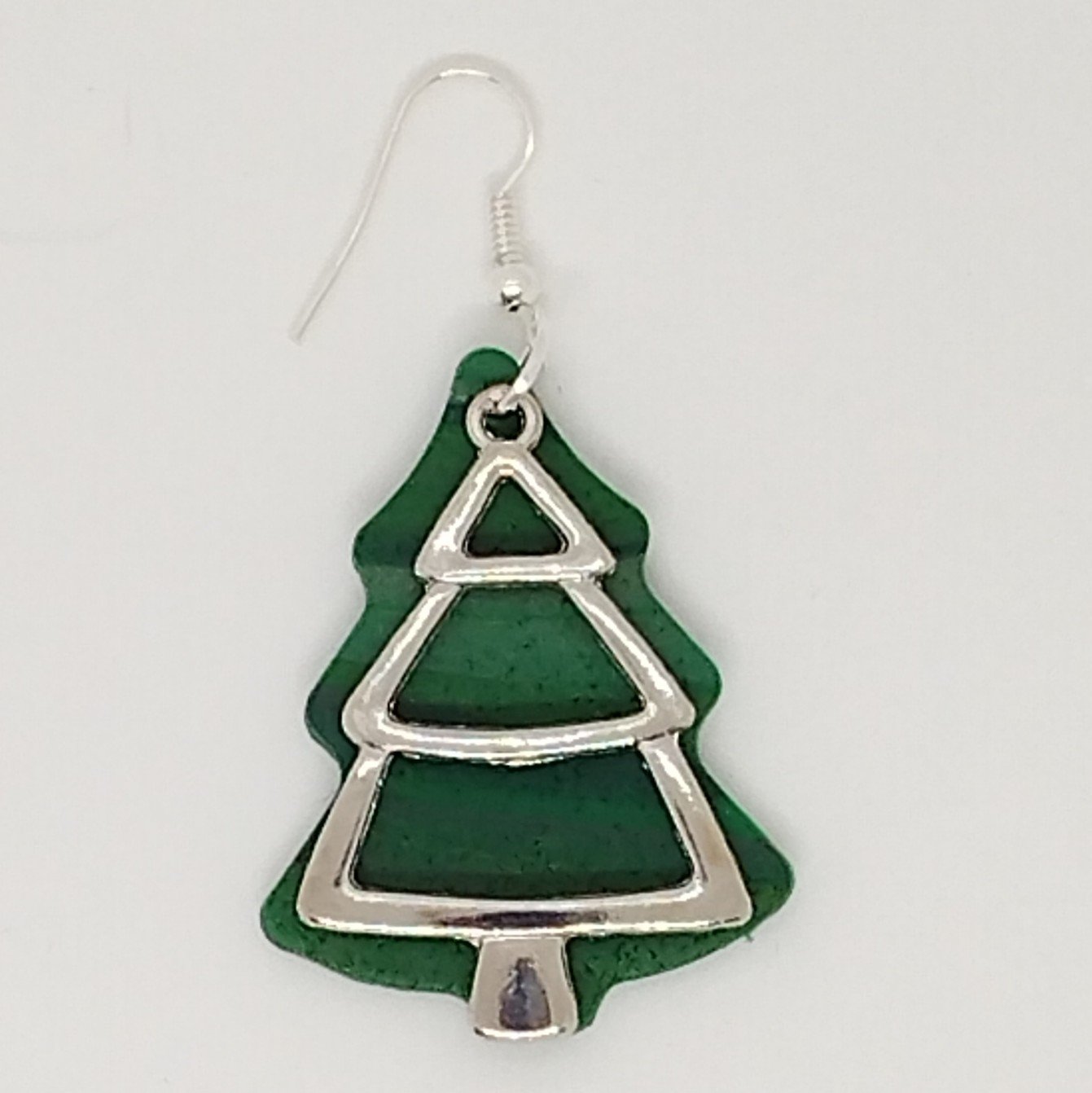 Outline tree Christmas Tree shape green polymer clay earrings
