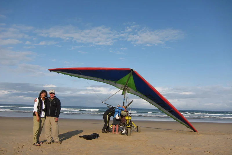 Gina and Chris delighted with their microlight flight in search for the Sardine Run action off the East coast of South Africa.