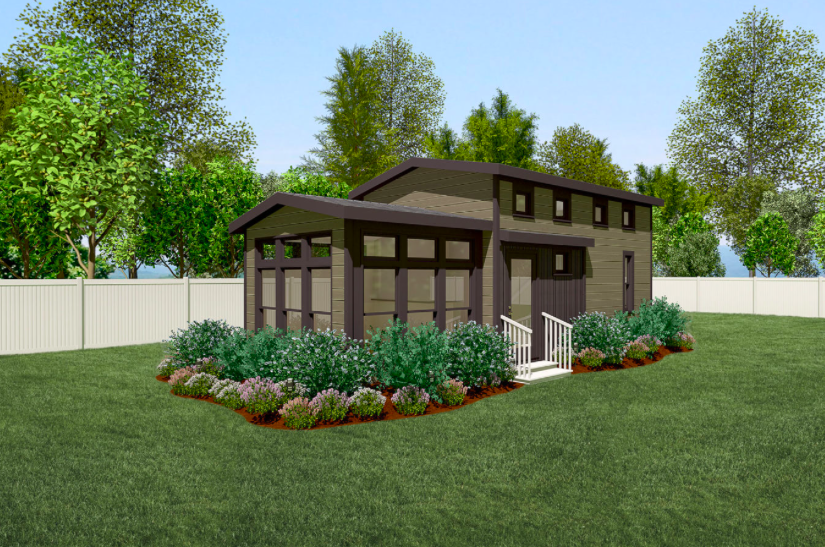 A landscaped and skirted rendering of the Sonoma model