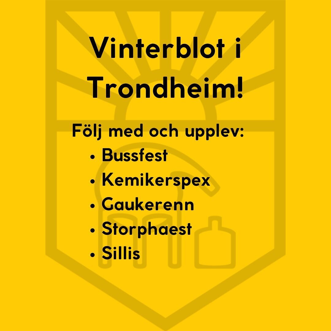 Hej k&auml;ra sektionsmedlemmar!
🇳🇴
Nu har ni chansen att delta i en of&ouml;rgl&ouml;mlig resa till Chemikerf&ouml;reningen i Trondheim! Fem dagar med firande och aktiviteter v&auml;ntar tillsammans med kemistudenter fr&aring;n NTNU och &Aring;bo 