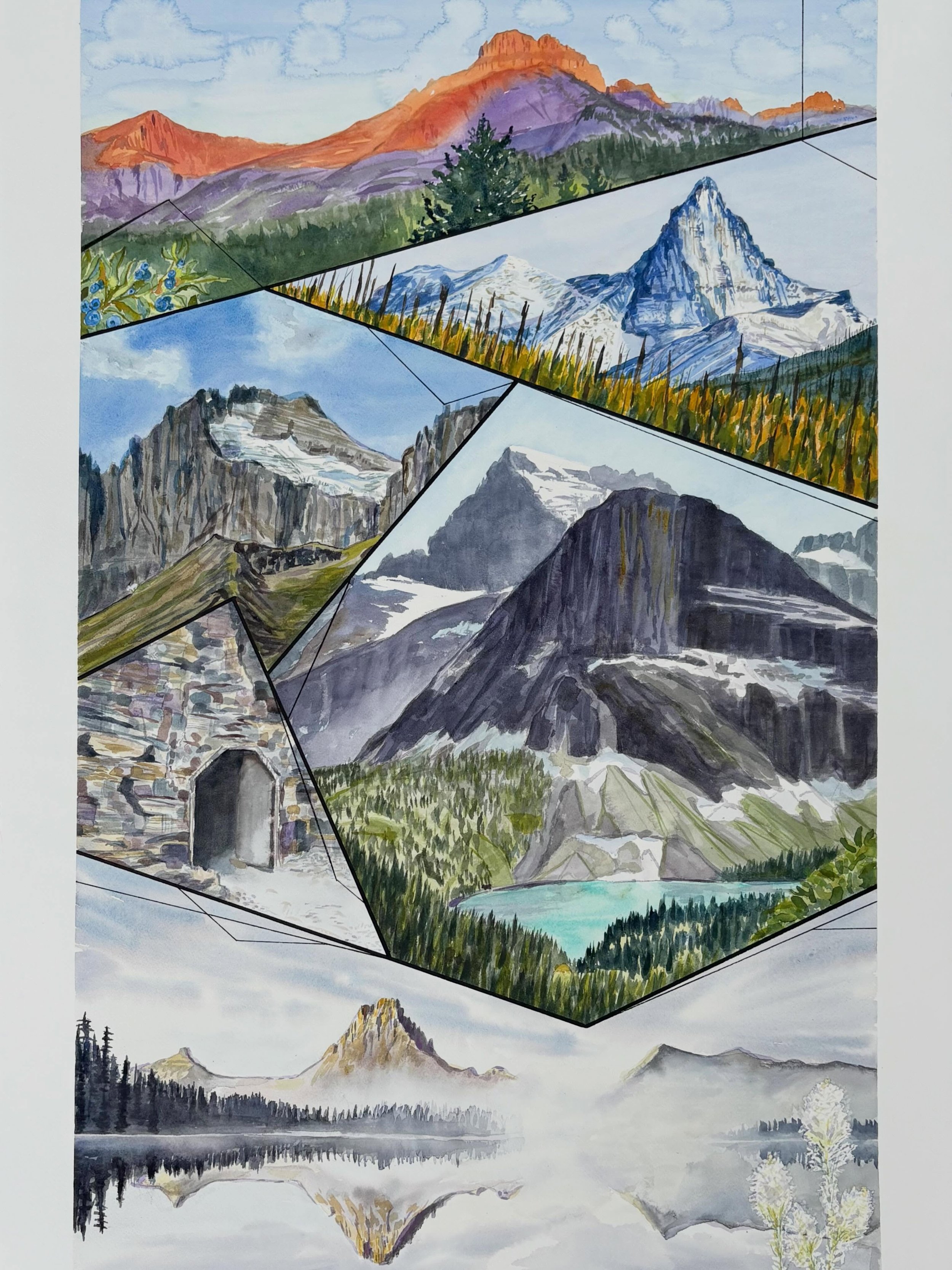 A commission inspired by years of hiking in #glaciernationalpark !! Thank you K for this opportunity! 
Watercolor and ink on paper
24&rdquo;x36&rdquo;
&bull;
Reach out if you are interested in a commissioned piece! 

#commissionedartwork #aspenartist