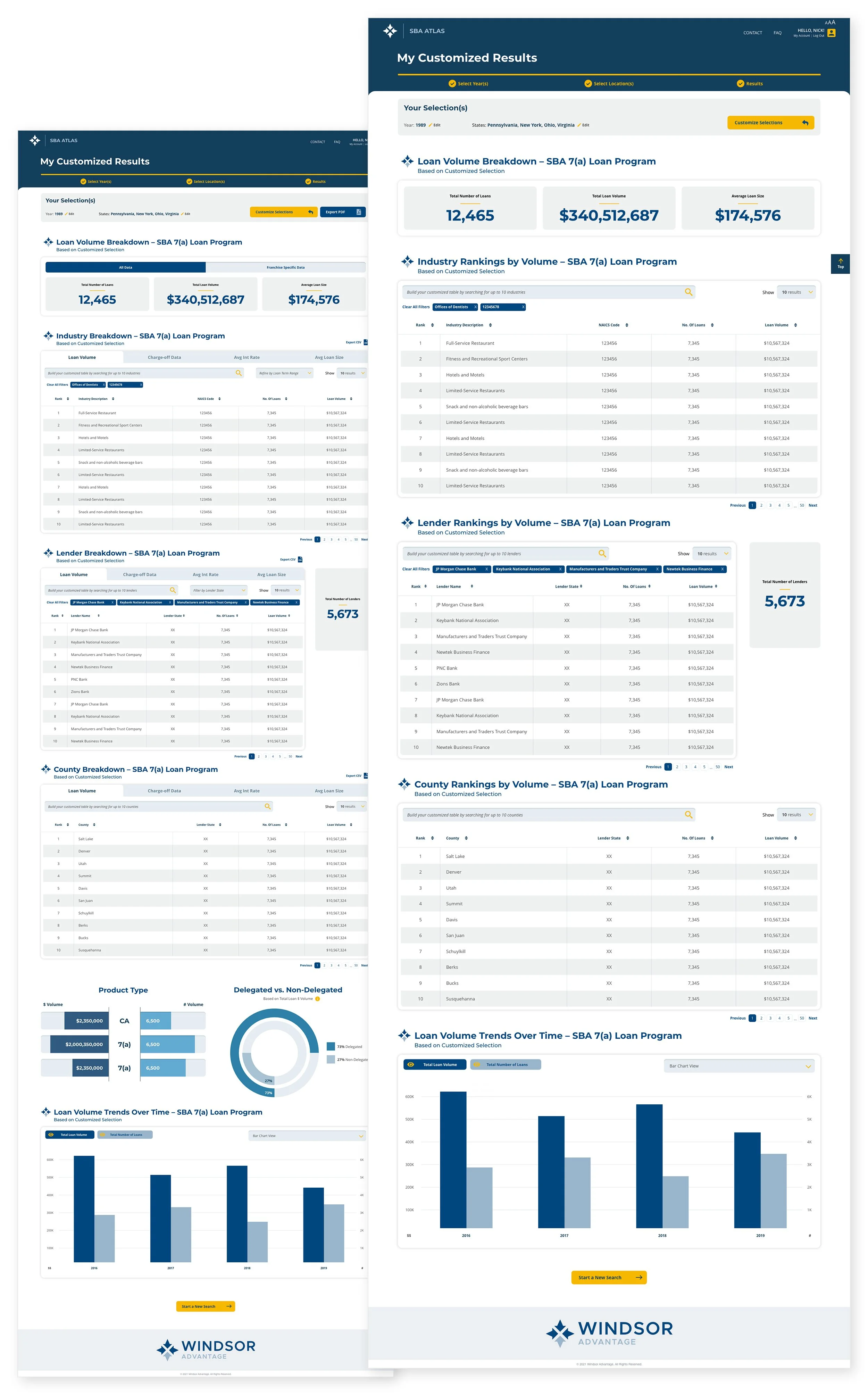 — PROFILE & FAQS The user’s profile screen is the same across tiers. It provides the user with their basic account information, as well as recent and saved searches. The FAQ screen utilizes expand/collapse functionality so that the user can
