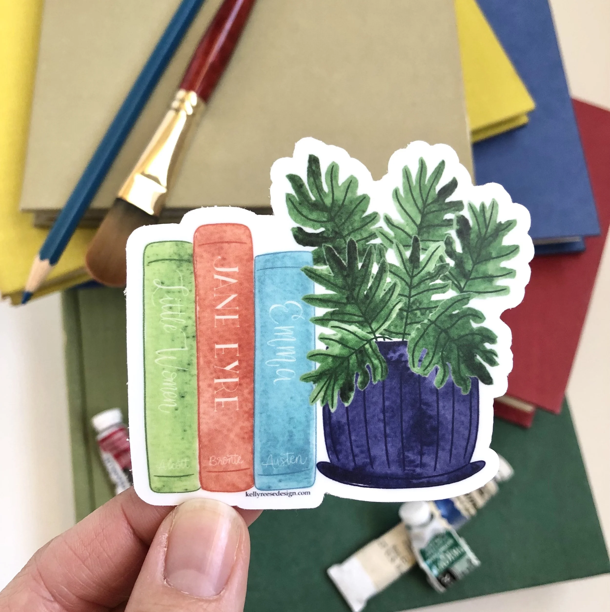 Books &amp; Potted Plant Sticker - $3.95