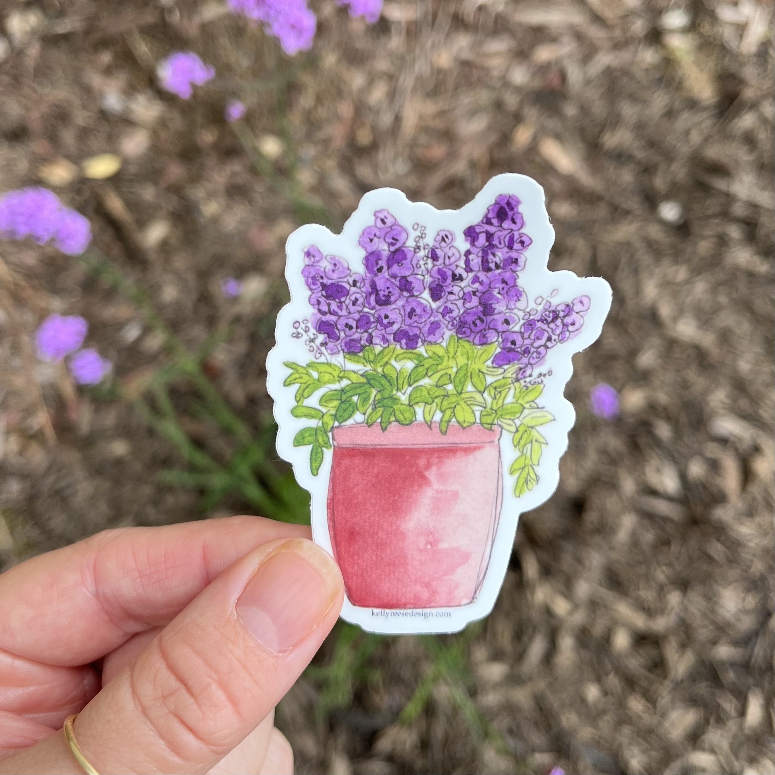 Potted Purple Flowers Sticker - $3.95
