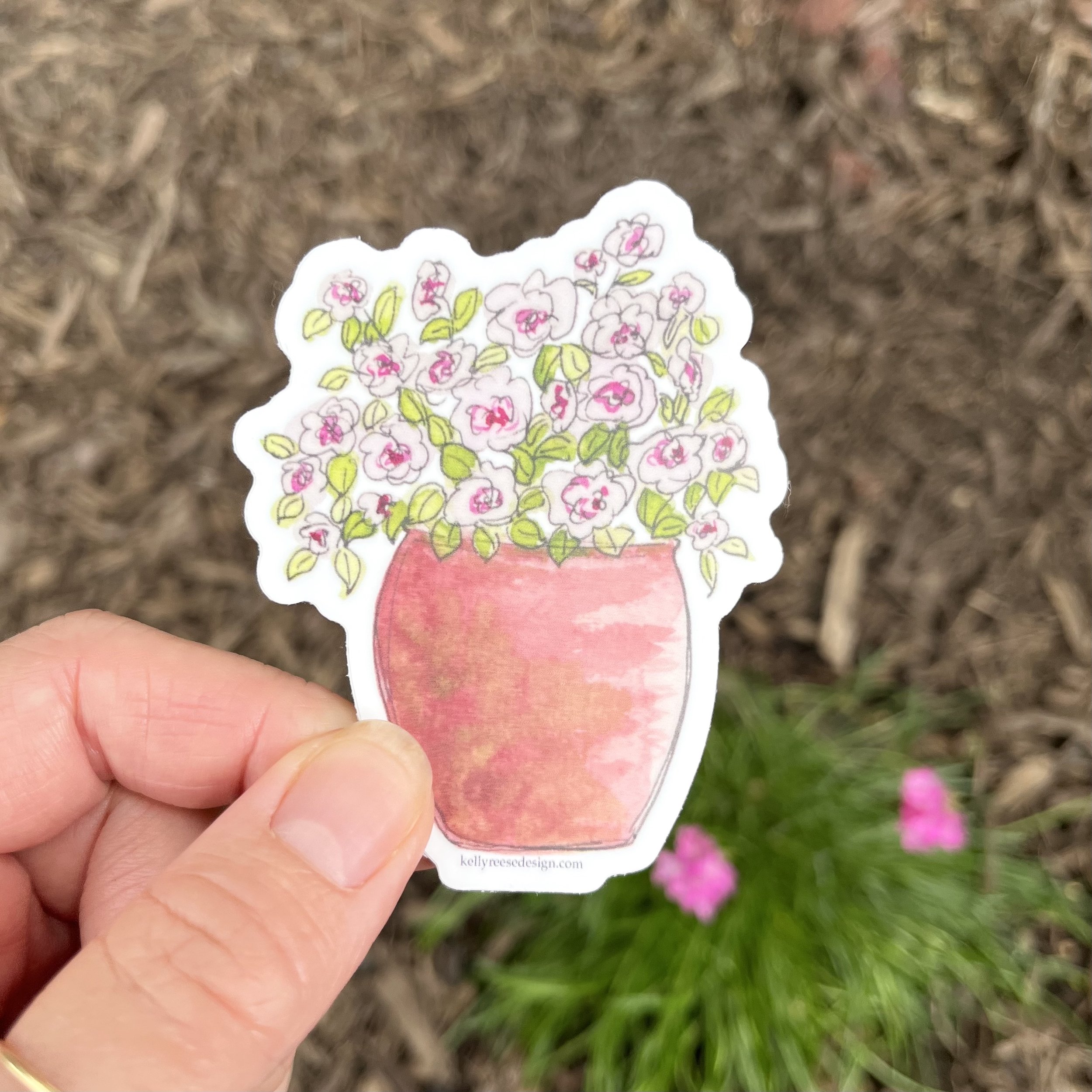 Potted Pink Flowers Sticker - $3.95
