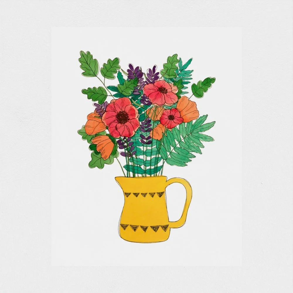 Yellow Vase Bouquet Art Print