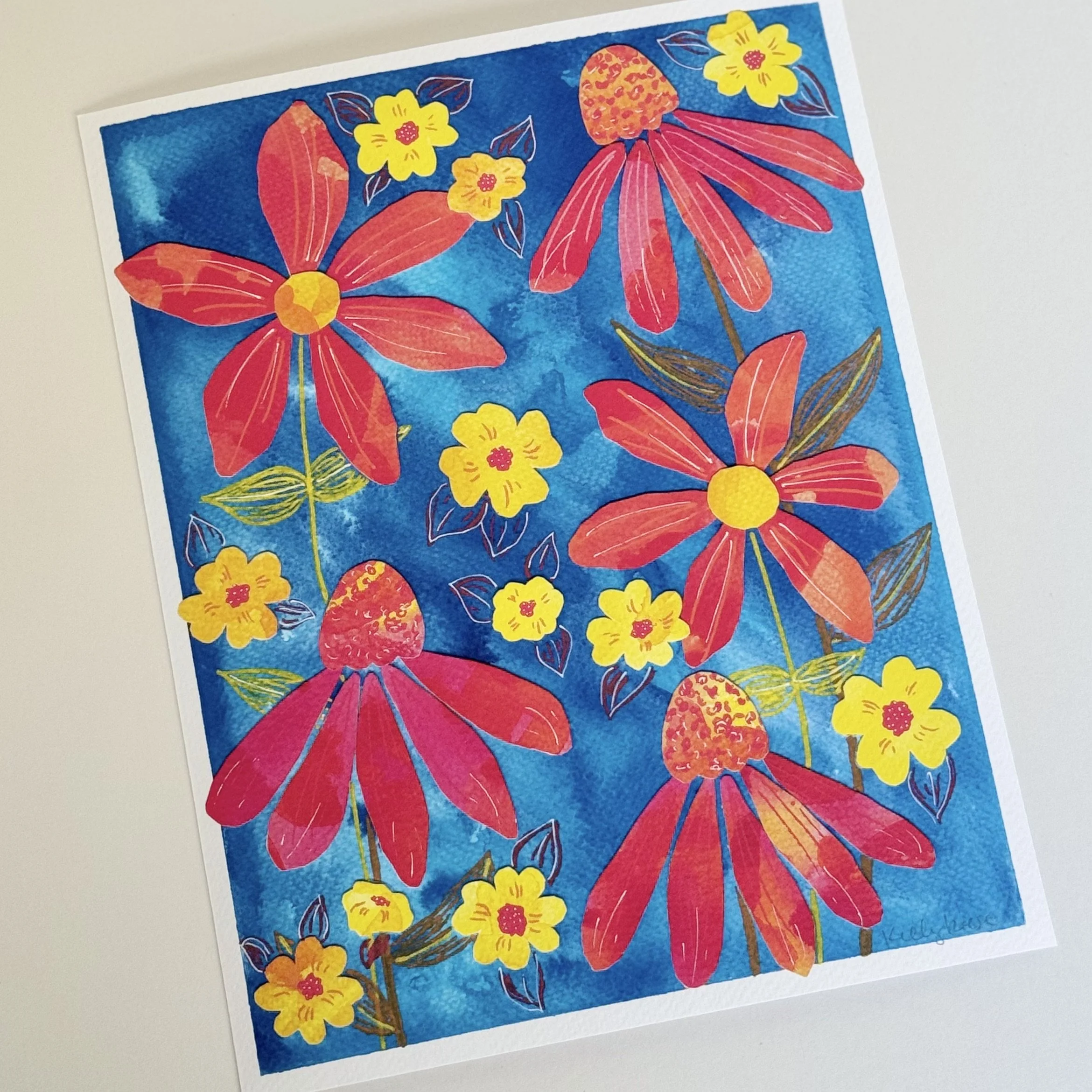 Blue Floral Collage Art Print