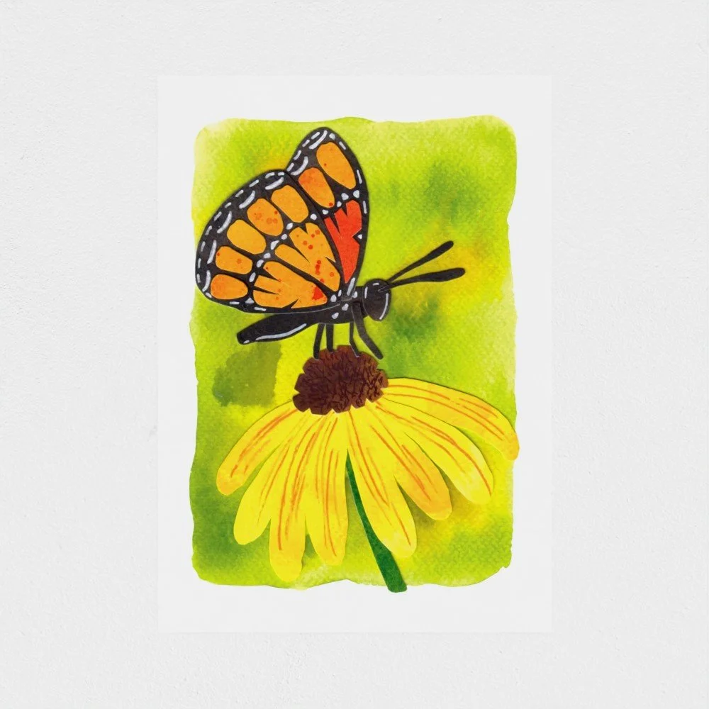 5x7" Monarch & Coneflower Collage Art Print