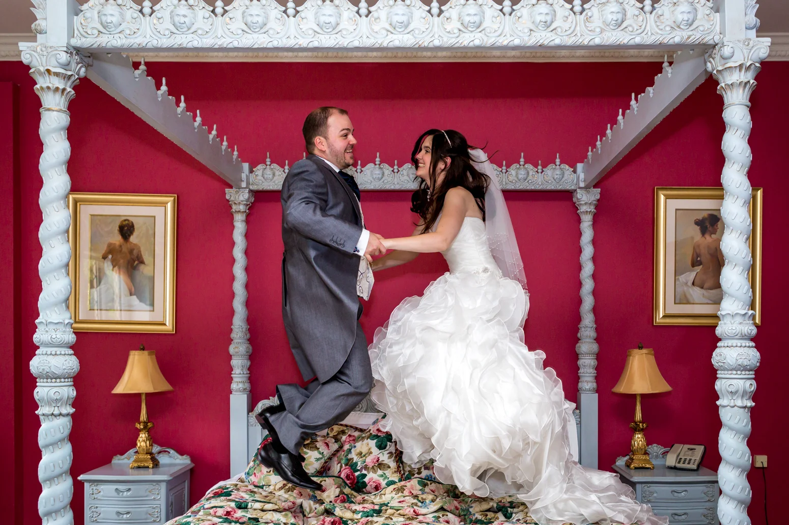 Having fun on a rainy day wedding at Miskin Manor