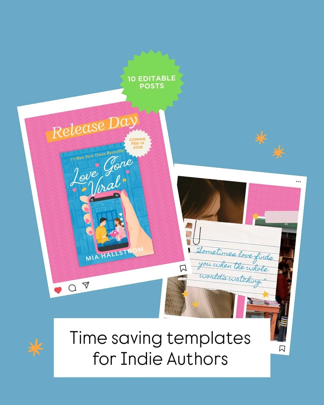 Stop spending hours on book promo graphics. I already made them for you 😉 
Indie Authors, meet your time saving weapon ⏰ my ready to use Canva templates make your next book launch look effortless and totally on-brand.