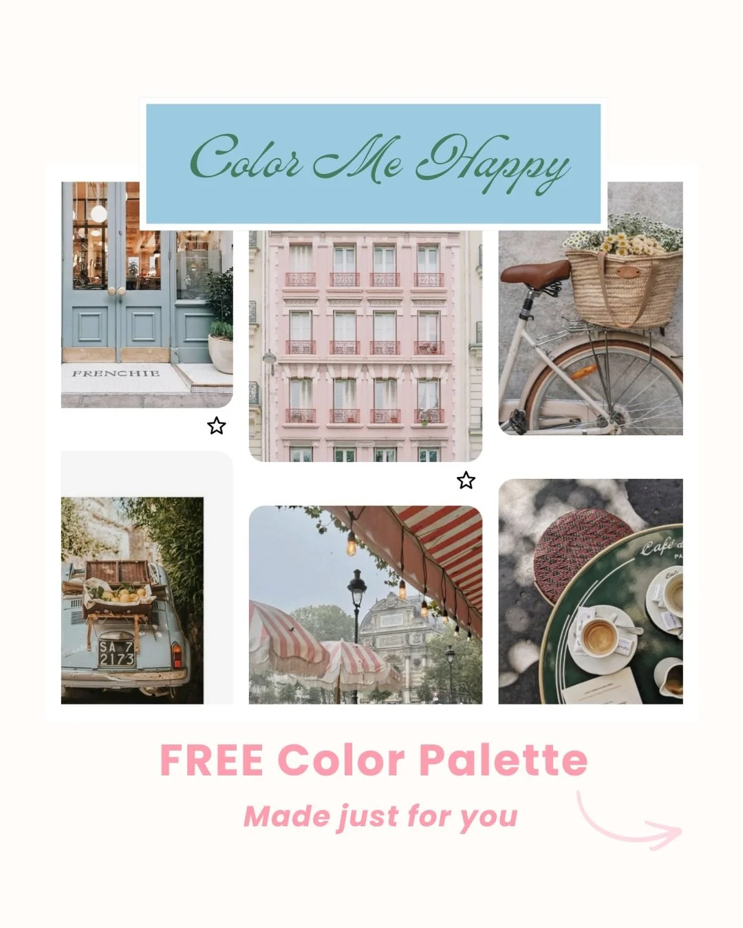 SAVE FOR LATER:

Hey Friends, per request I&rsquo;m starting a new series, Color Me Happy, where I share color swatches based off of my inspiration images for different projects. 

Decided to give it off with a little Parisian flair for your upcoming