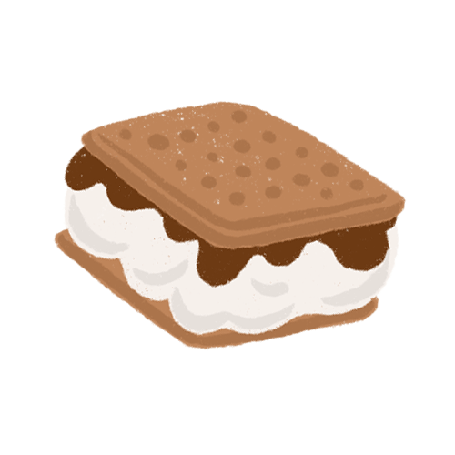 an animated, "dancing" illustration of a s'more
