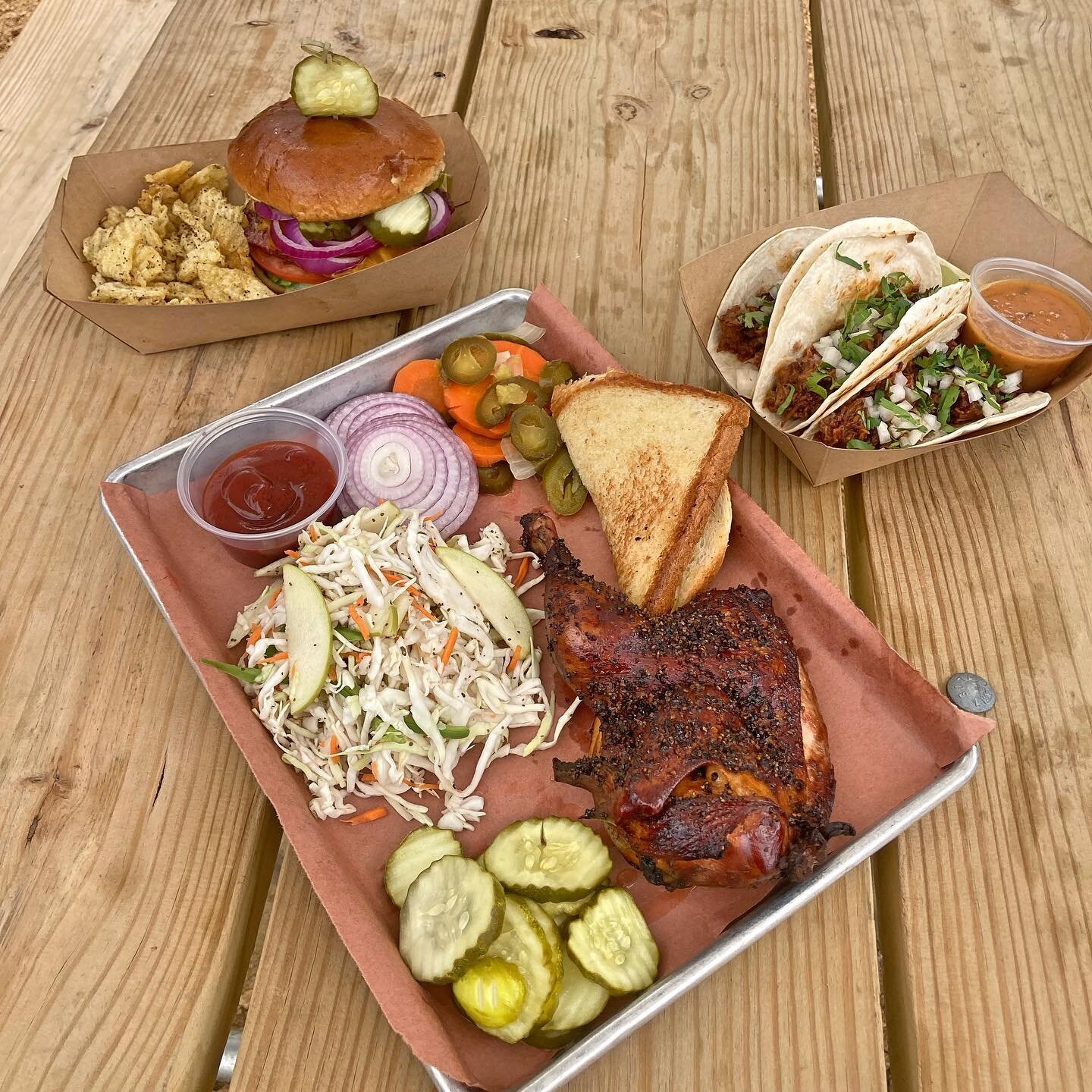 Get em&rsquo; While You Can!
&bull; Smoked Half-Chicken
&bull; Brisket Tacos
&bull; Smoked Cheeseburger

While supplies last 😋

#GetchaSome #TexasBBQ