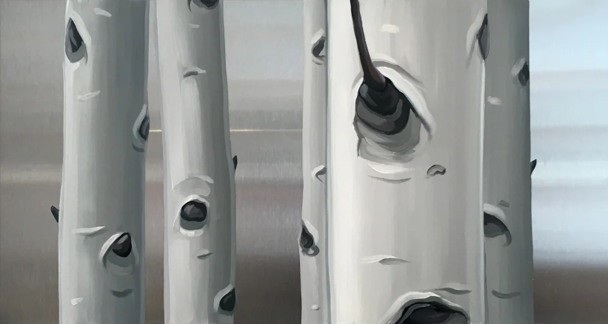 Holding Court . Oil on stainless steel, 8in x 15in. Available at Evergreen Fine Art