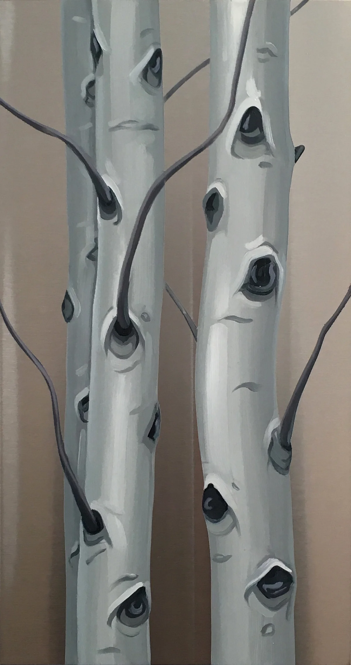The Gathering . Oil on stainless steel, 15in x 8in. Available at Evergreen Fine Art