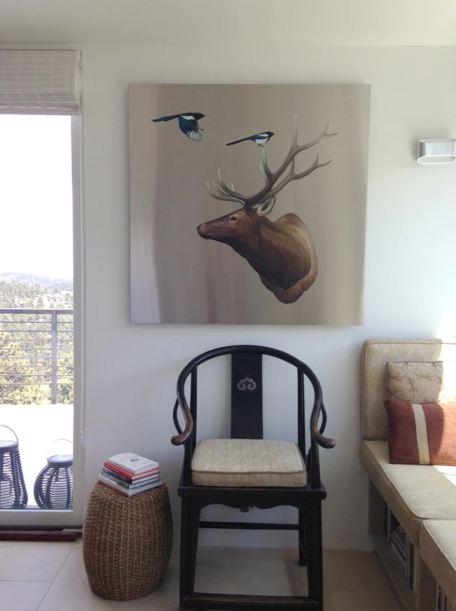 Elk with Magpies installed in Boulder home (private collection)