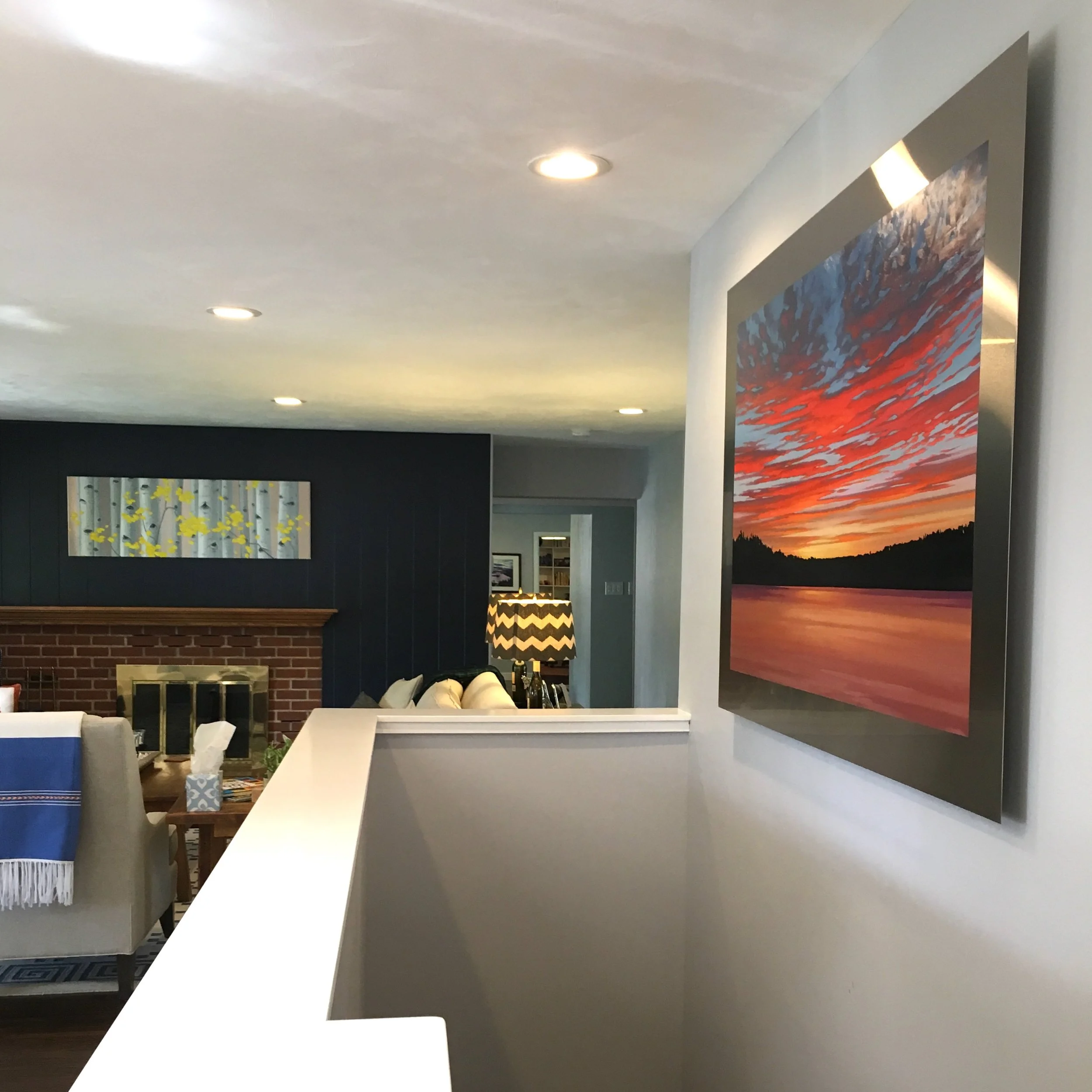Lakescape and aspen painting installed in Denver home