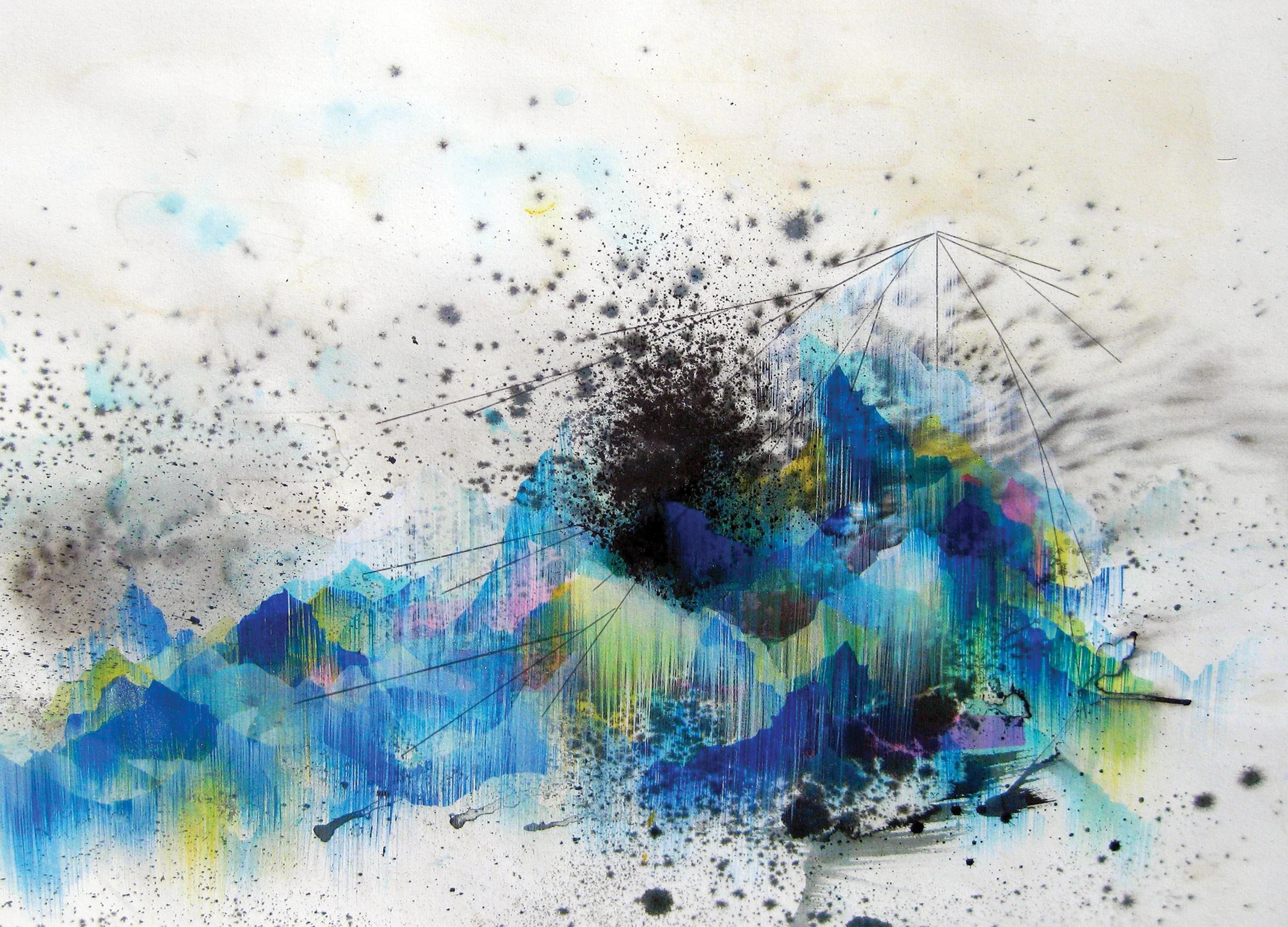 Upper Rio Grande by Fawn Atencio. Mixed media on Rives BFK on panel, 20in x 30in