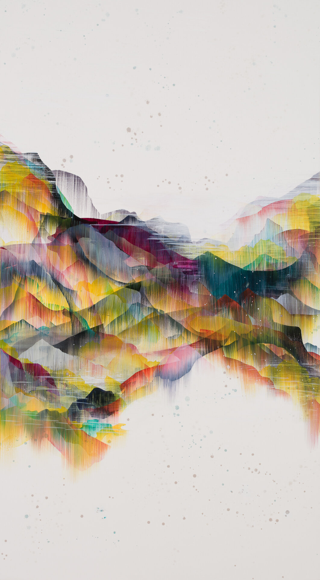 Wind River by Fawn Atencio. Mixed media on Rives on panel, 47in x 26in