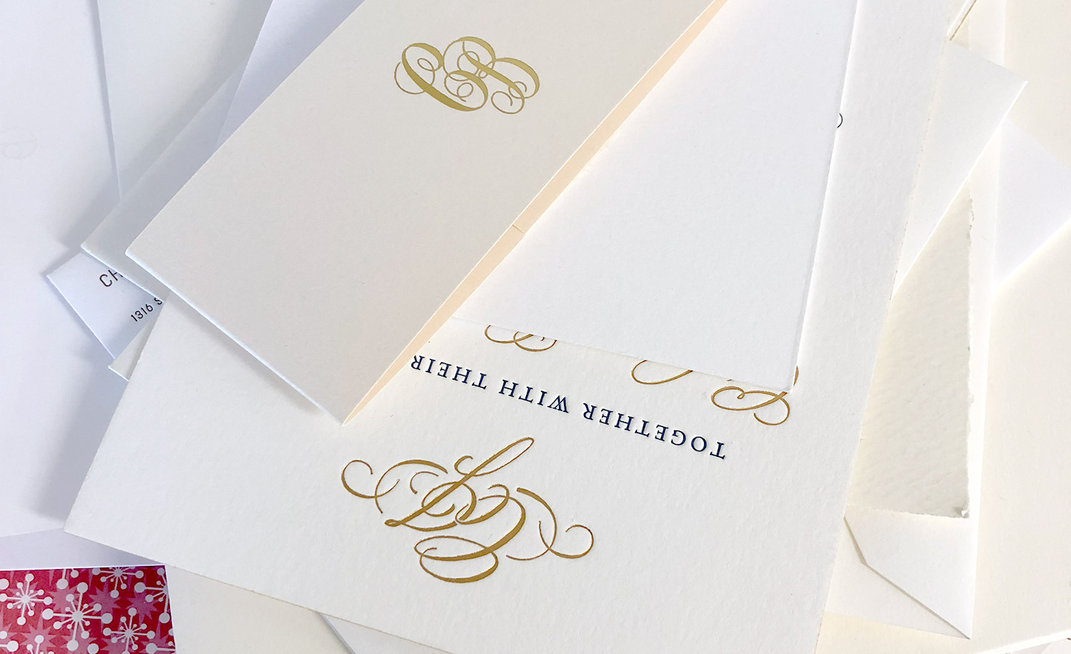 Letterpress samples. You can see the impression of the artwork on the paper!