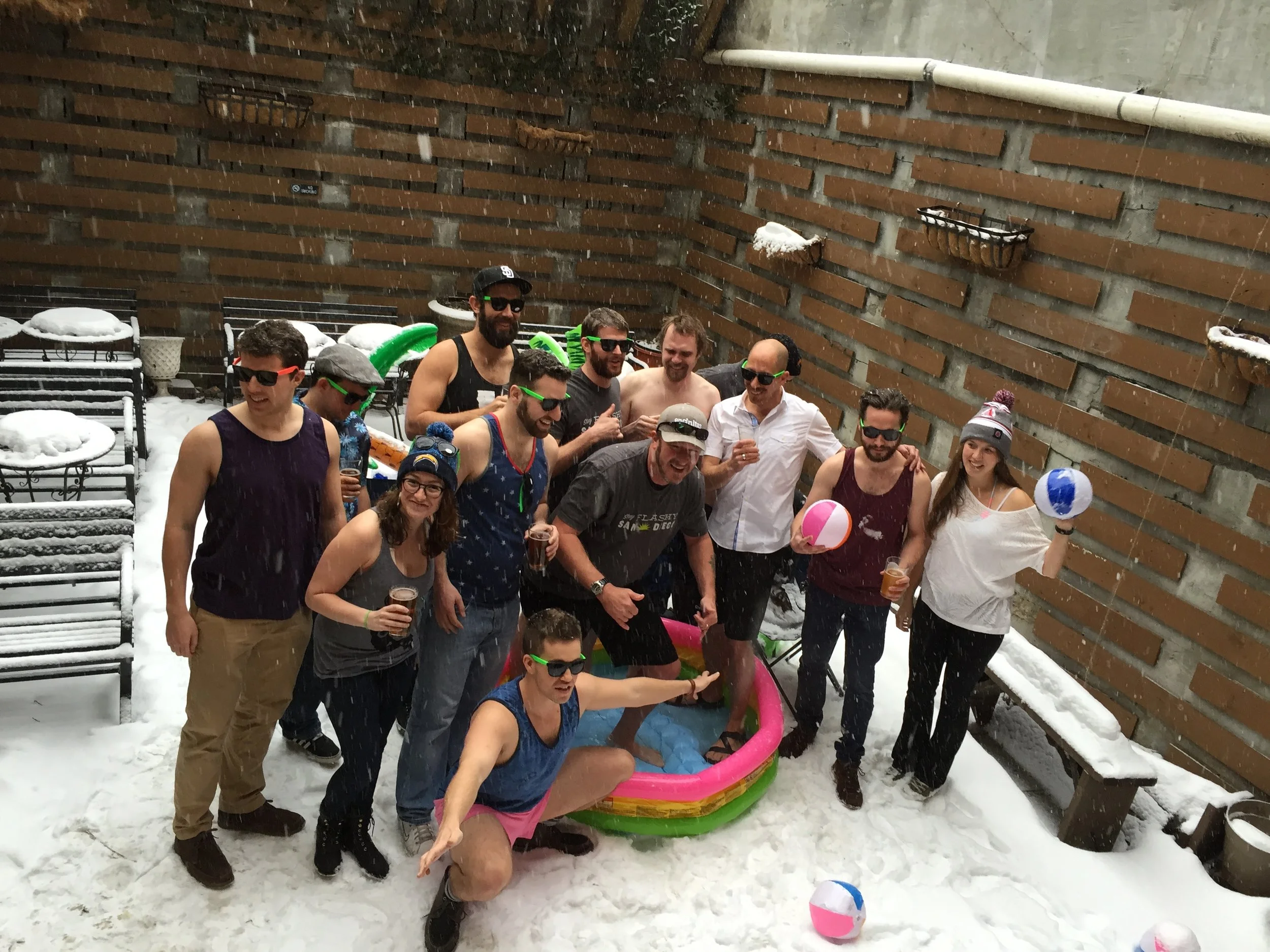 Patrons in Our Snowy backyard during our Green Flash Winter Beach Party