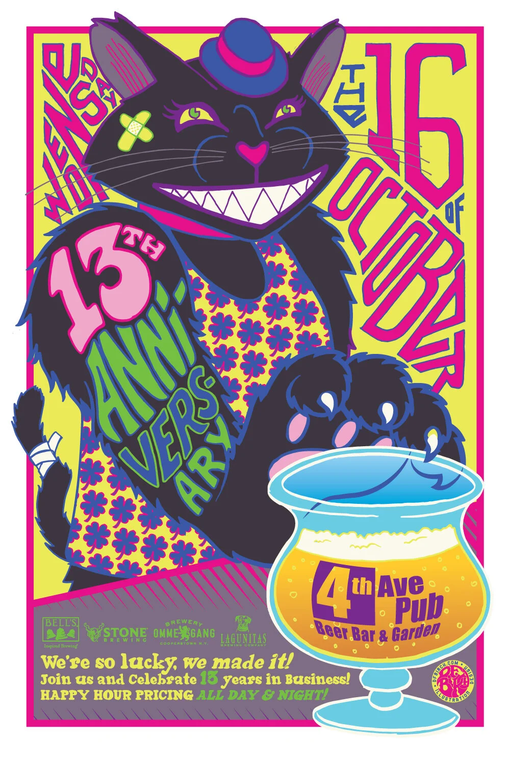 13TH ANNIVERSARY BLACK CAT WITH A BEER