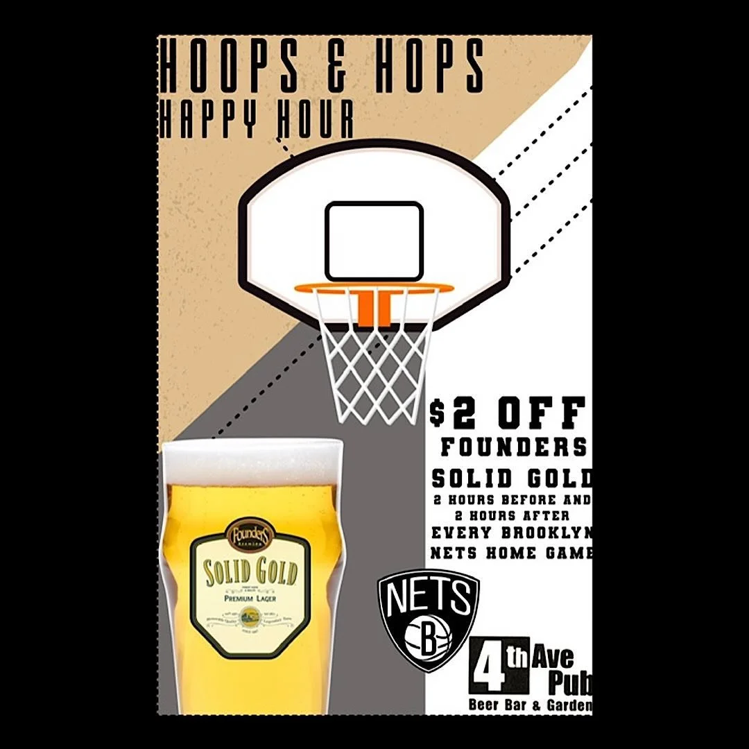 Join us TONIGHT for the @brooklynnets vs @chicagobulls 🏀 We&rsquo;re partnering with @foundersbrewing all season long to bring you a pre &amp; post game Happy Hour! 😃 🍺 $2 Off Founders Solid Gold Lager 2 Hours Before &amp; 2 Hours after all Nets H
