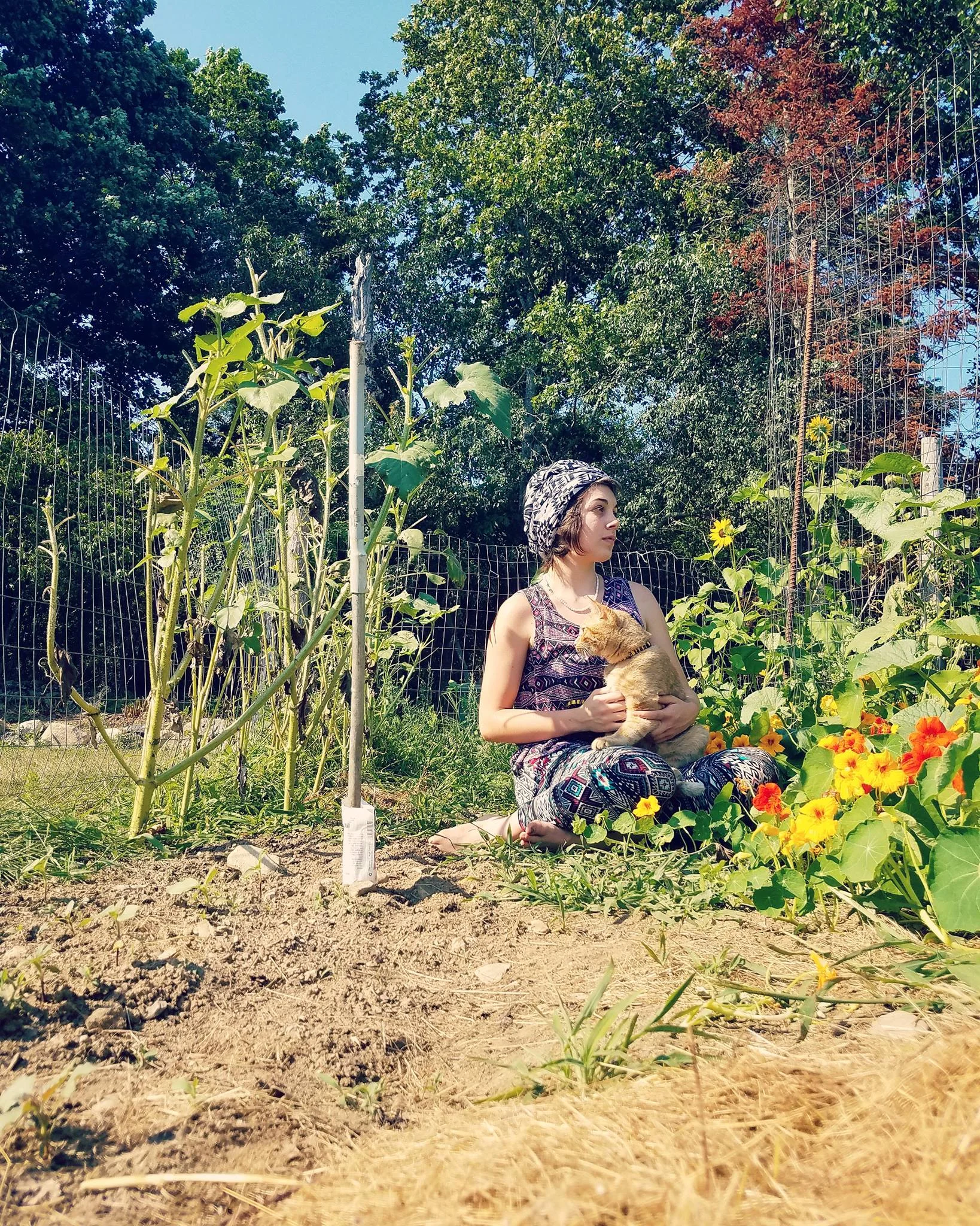 Marina in a garden with kitty .jpg