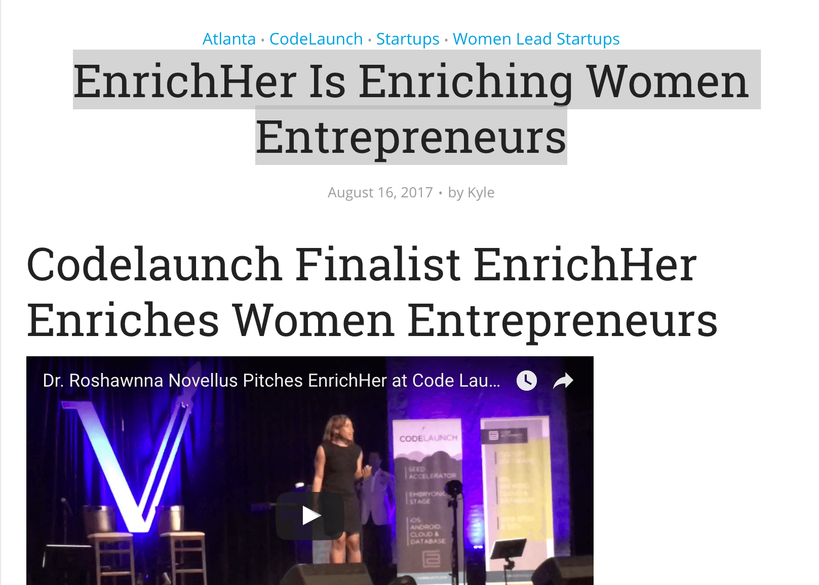 Roshawnna Novellus of EnrichHER at CodeLaunch 5 from NIBLETZ