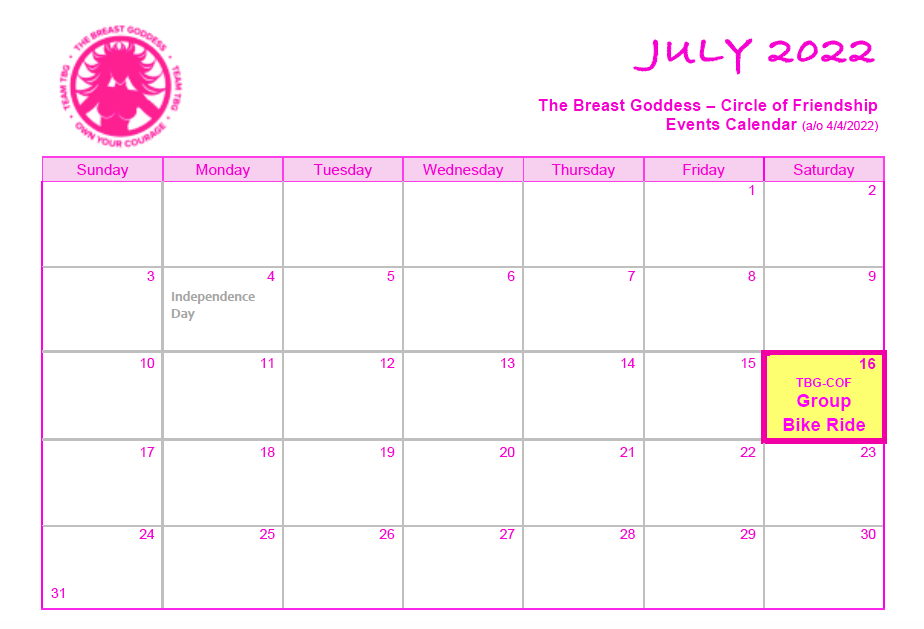 Calendar of Cancer Support Events — TBG Circle of Friendship
